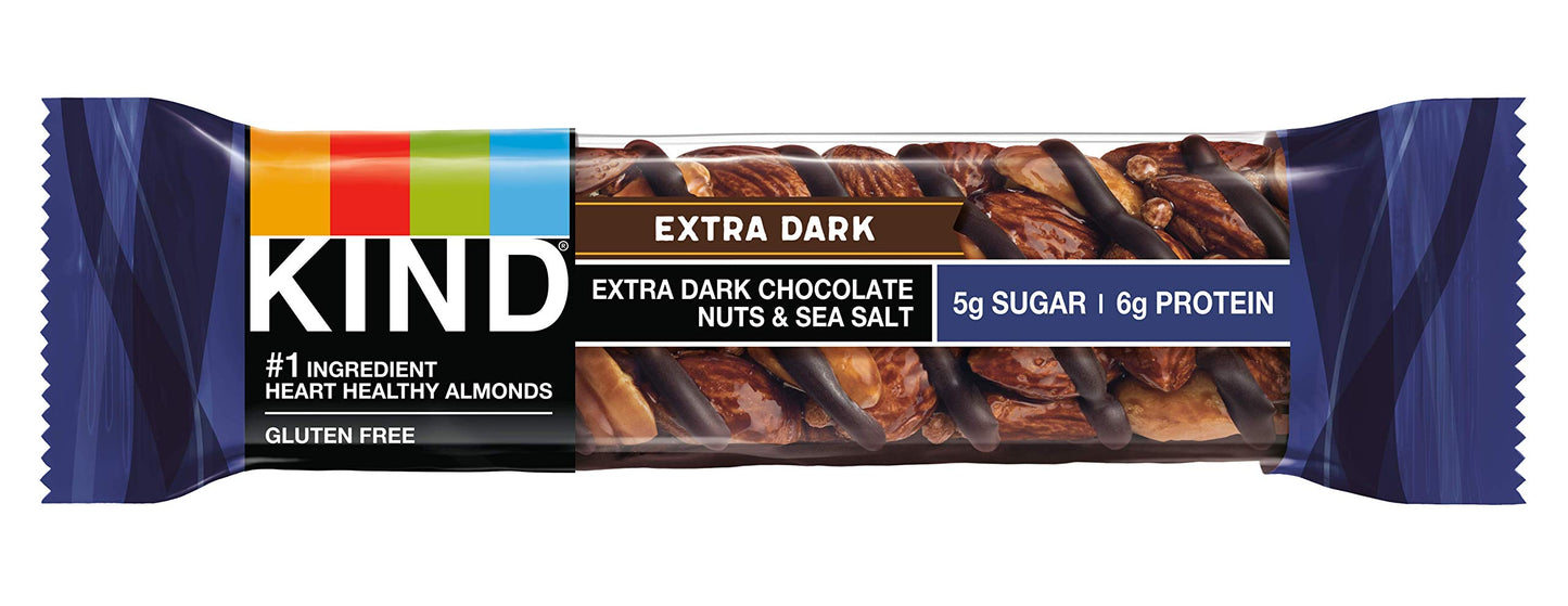 KIND Bars, Dark Chocolate Nuts and Sea Salt, Healthy Snacks, Gluten Free, Low Sugar, 6g Protein, 12 Count