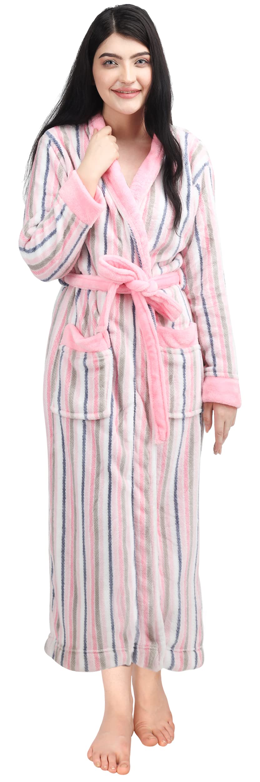 NY Threads Women Fleece Shawl Collar Bathrobe Plush Long Robe