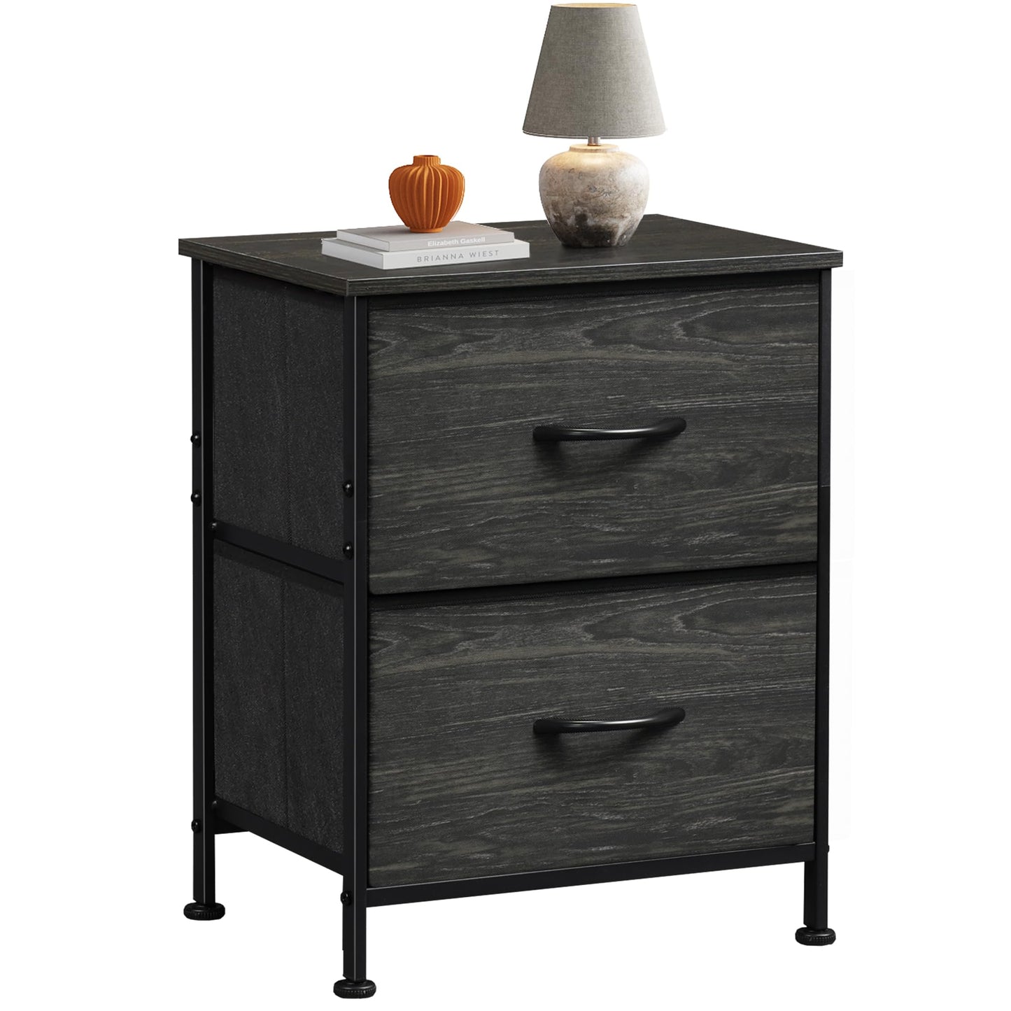 WLIVE Nightstand, 2 Drawer Dresser for Bedroom, Small Dresser with 2 Drawers, Bedside Furniture, Night Stand, End Table with Fabric Bins for Bedroom, Closet, Entryway, College Dorm, Dark Grey