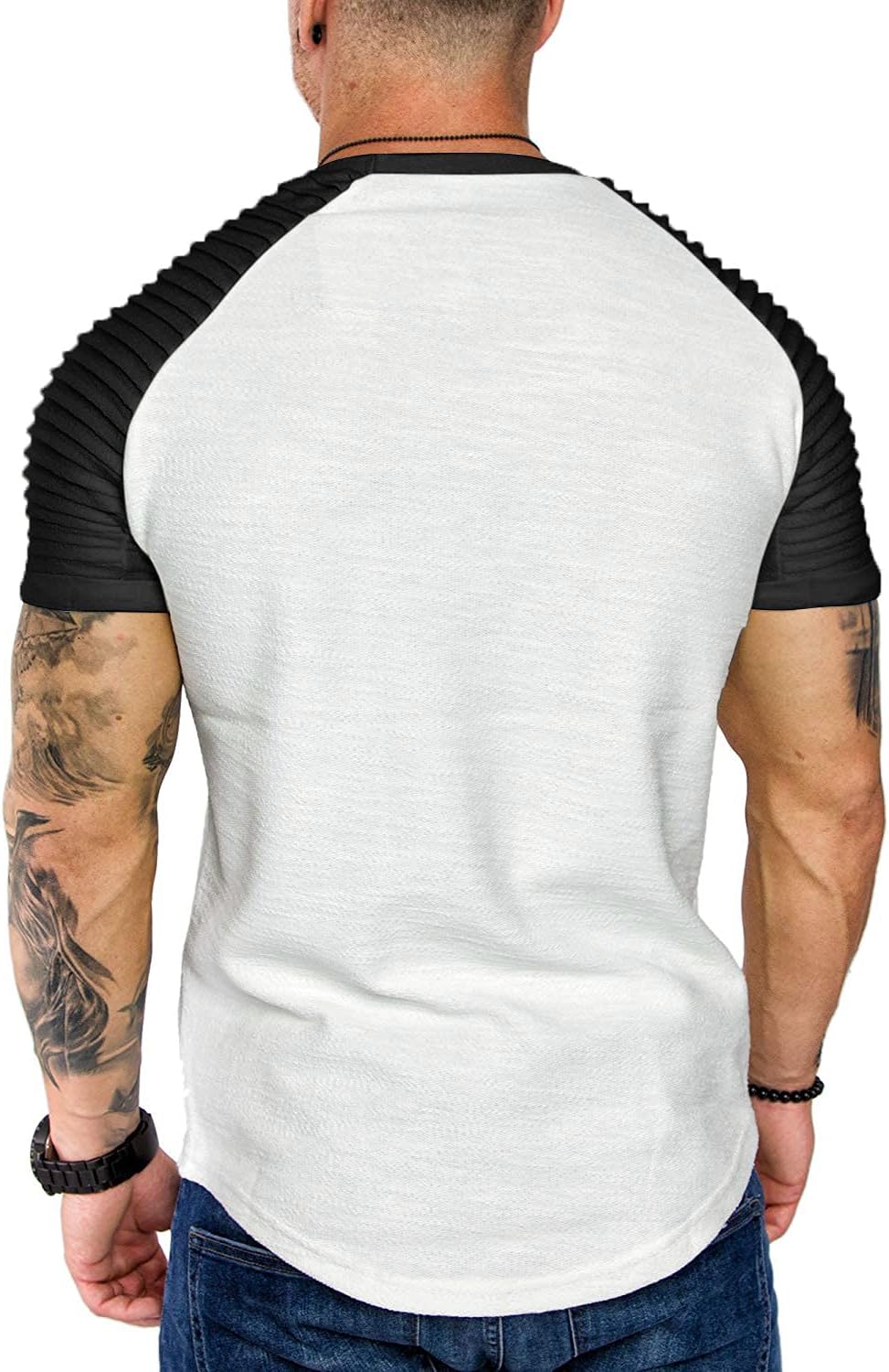 COOFANDY Men's Muscle T-Shirt Pleated Raglan Sleeve Bodybuilding Gym Tee Short Sleeve Fashion Workout Shirts Hipster Shirt