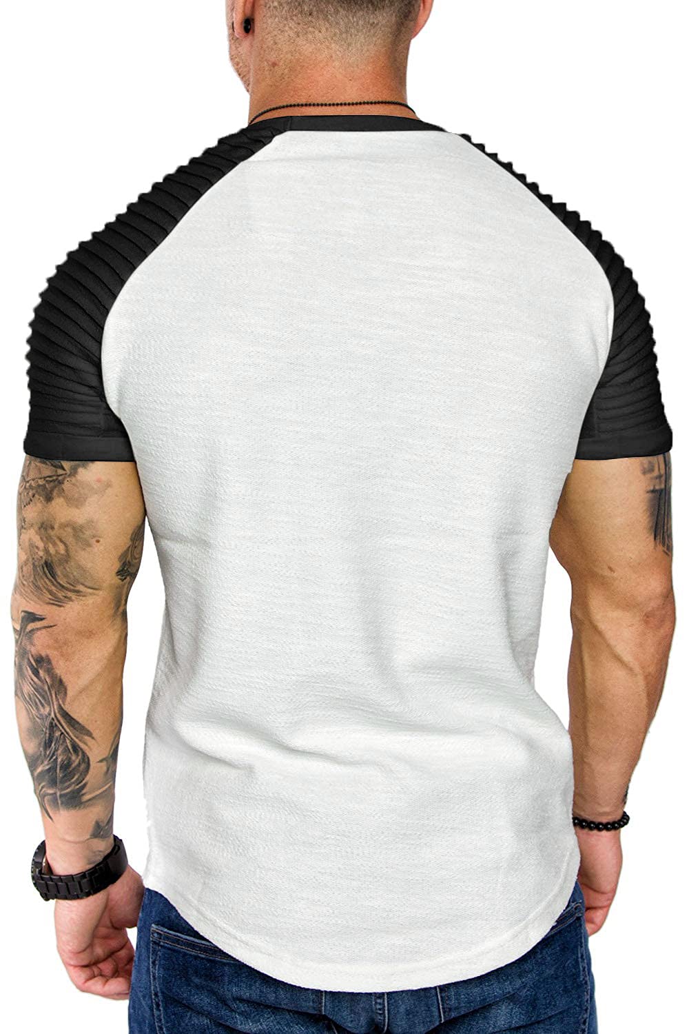 COOFANDY Men's Muscle T-Shirt Pleated Raglan Sleeve Bodybuilding Gym Tee Short Sleeve Fashion Workout Shirts Hipster Shirt