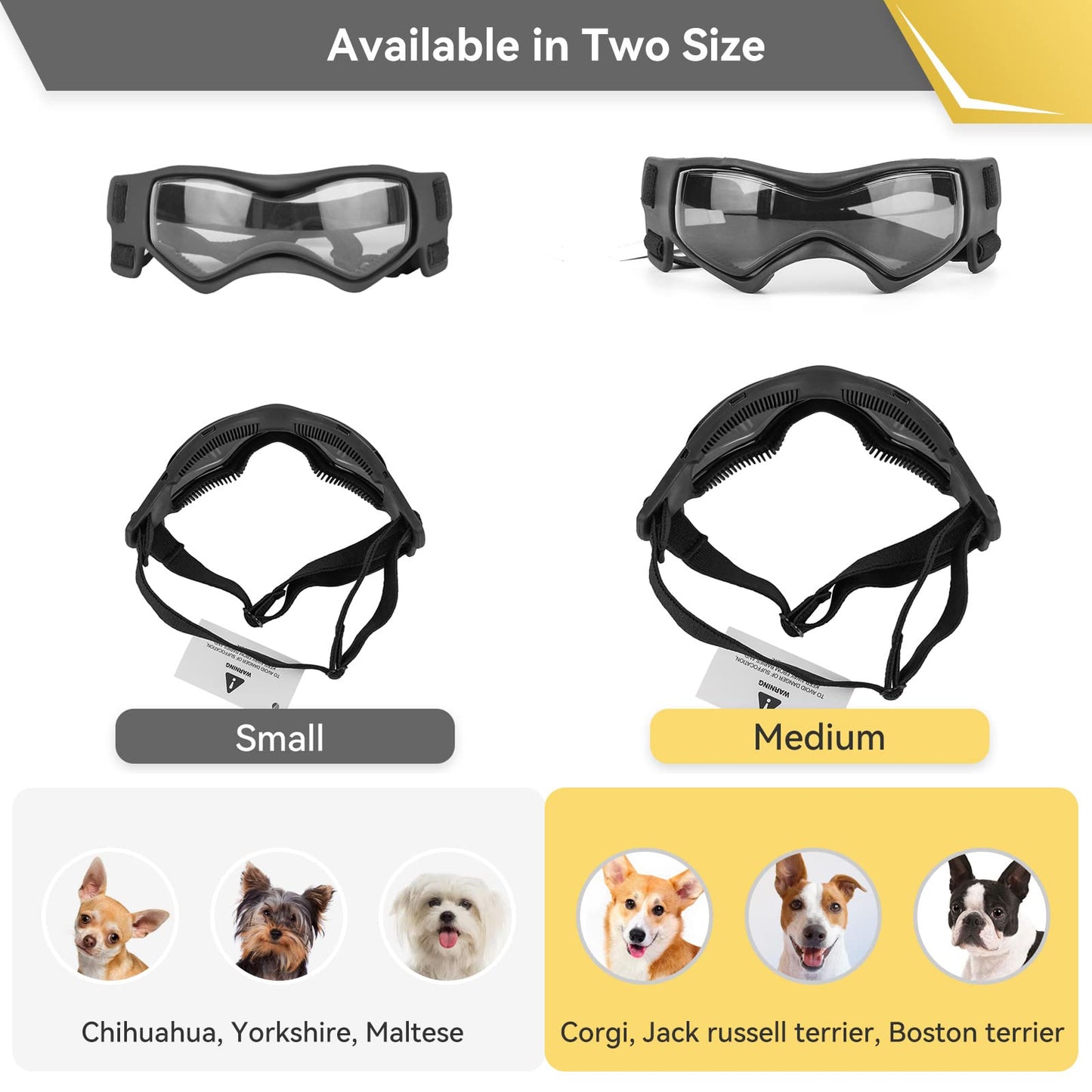 PETLESO Dog Goggles Small Breed, Dog Sunglasses for Small Breed UV Protection Eyewear for Small Dog Outdoor Riding Driving, Small Black