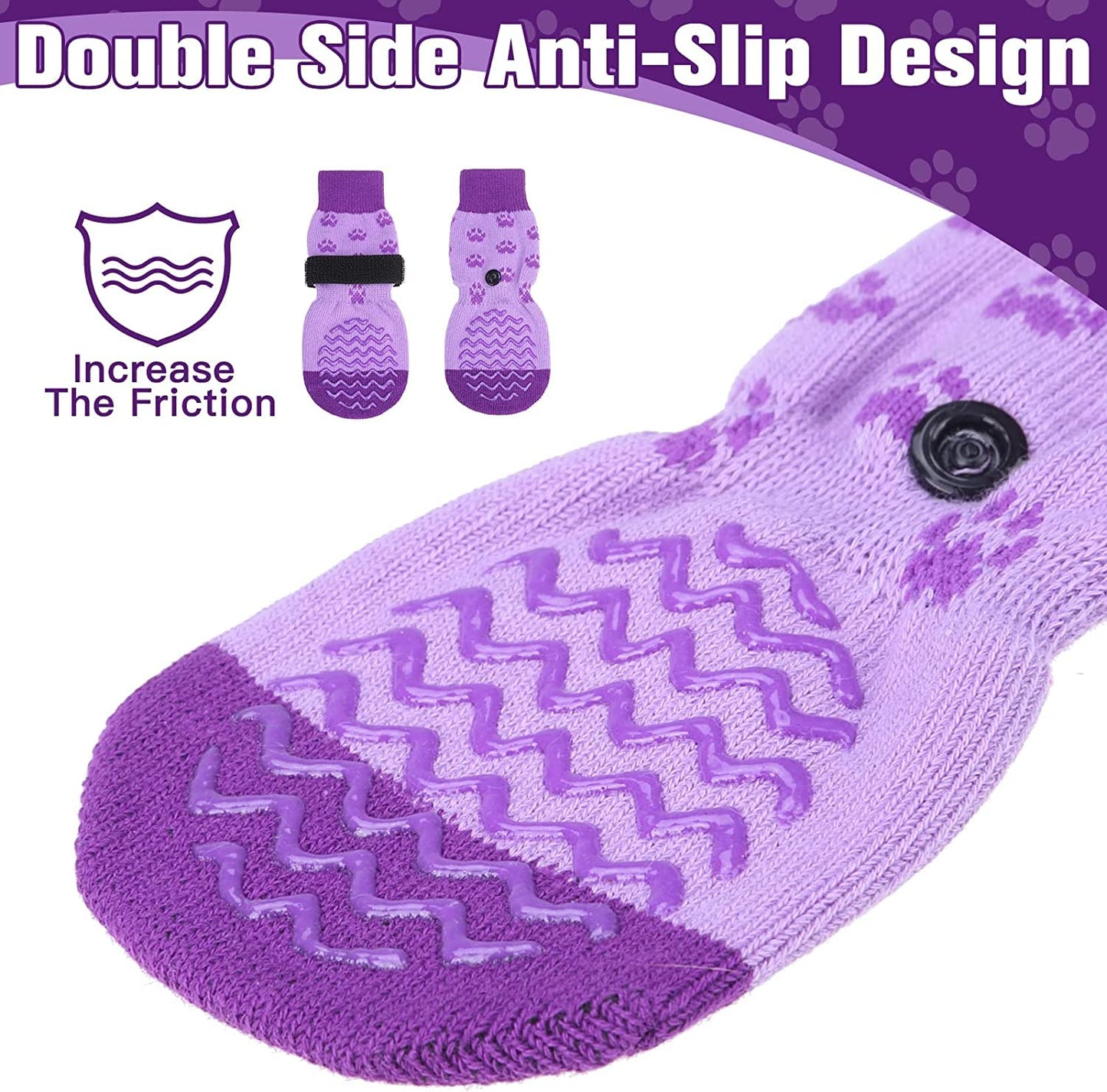 EXPAWLORER Double Side Anti-Slip Dog Socks - 3 Pairs Dog Grip Socks with Straps Traction Control, Pet Paw Protection for Small Medium Large Dogs Indoor Wear on Hardwood Floor