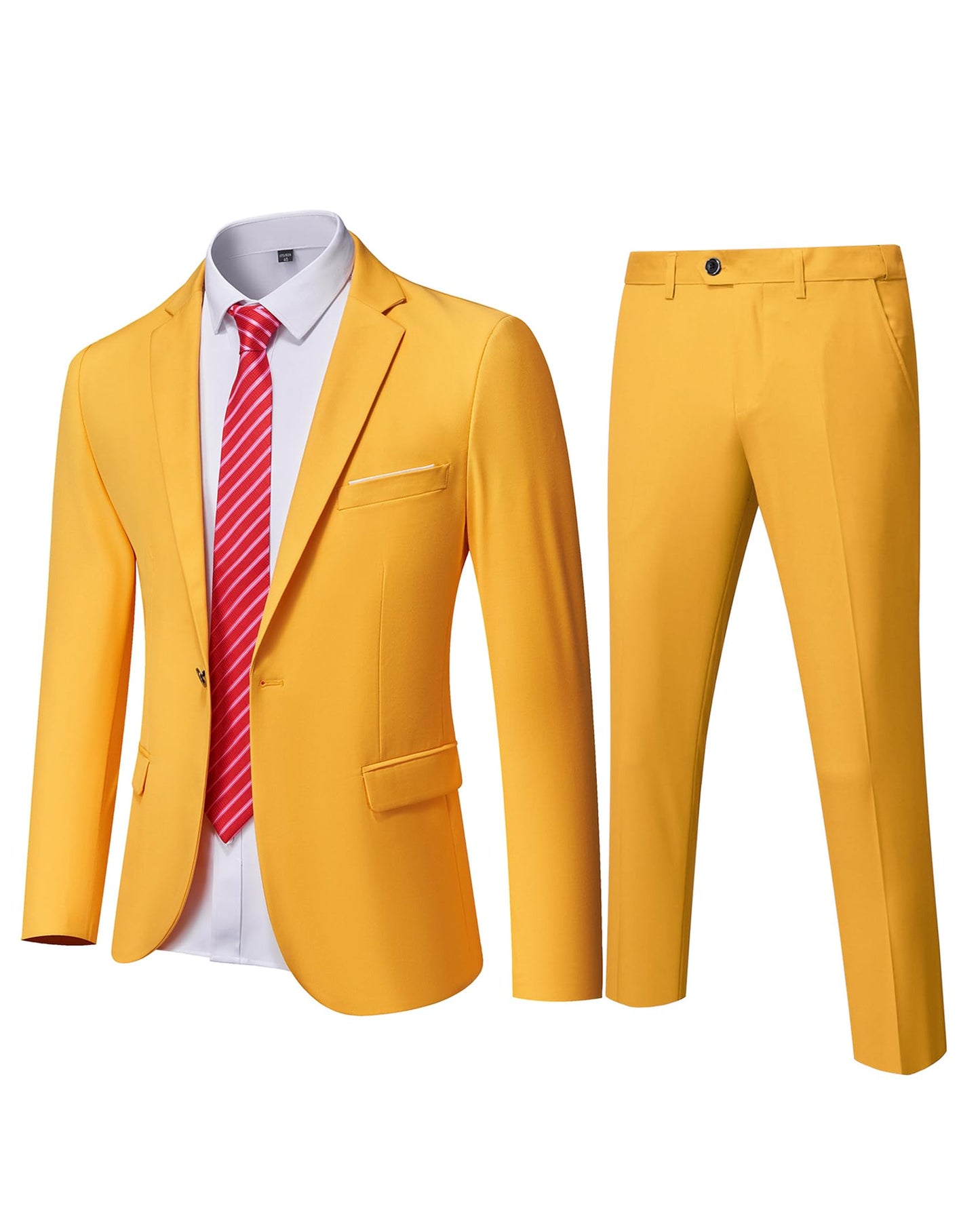 YND Men's Slim Fit 2 Piece Suit, One Button Solid Jacket Pants Set with Tie