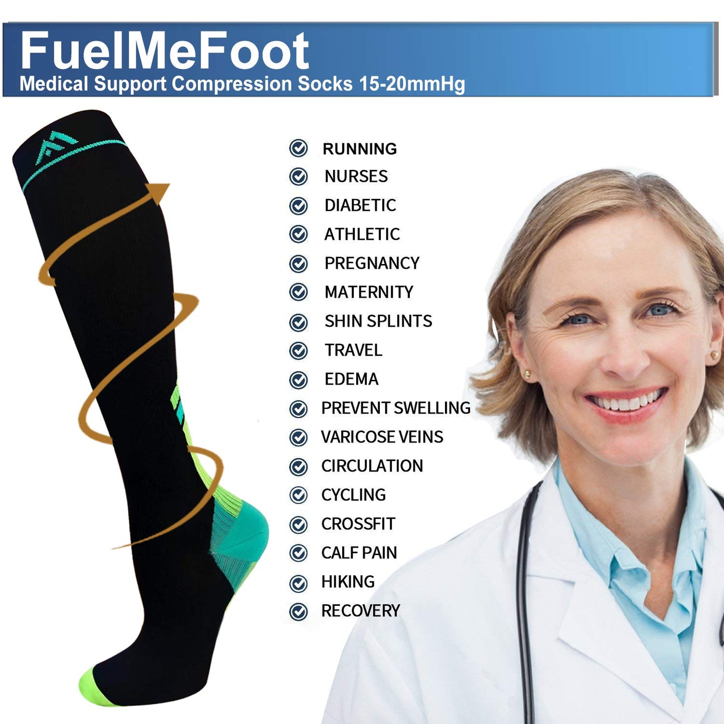 FuelMeFoot 3 Pack Copper Compression Socks - Compression Socks Women & Men Circulation - Best for Medical,Running,Athletic