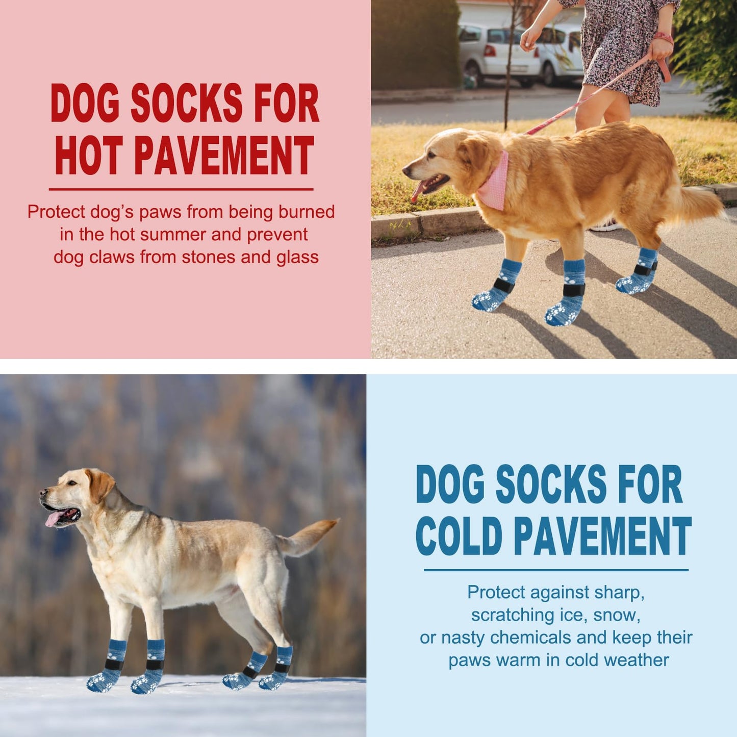 EXPAWLORER Double Side Anti-Slip Dog Socks - Dog Booties for Hot Pavement, Adjustable Pet Paw Protector, Traction Control Non-Skid for Indoor on Hardwood Floor Wear,Dog Shoes for Outdoor