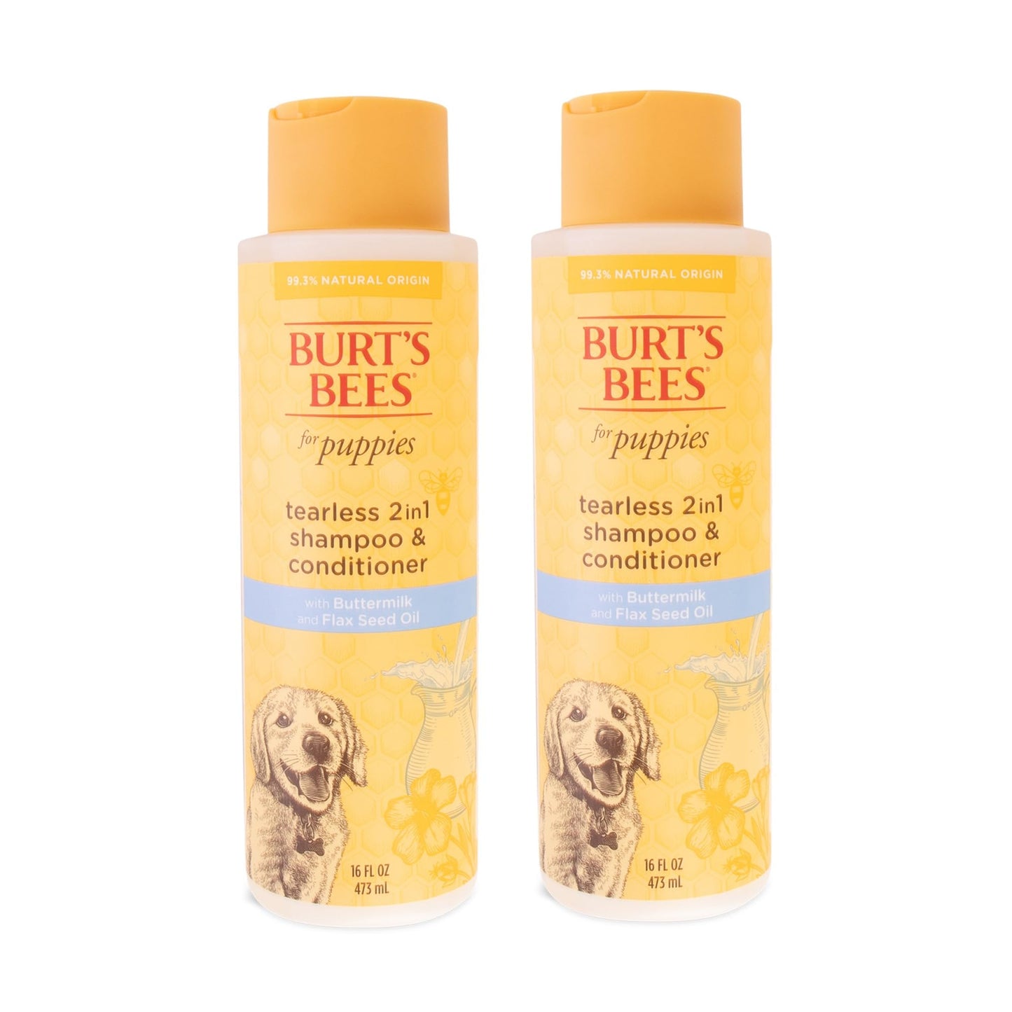 Burt's Bees for Pets Puppies Natural Tearless 2 in 1 Shampoo and Conditioner - Made with Buttermilk and Flax Seed Oil - Best Tearless Puppy Shampoo for Gentle Skin and Coat - Made in USA, 16 Oz