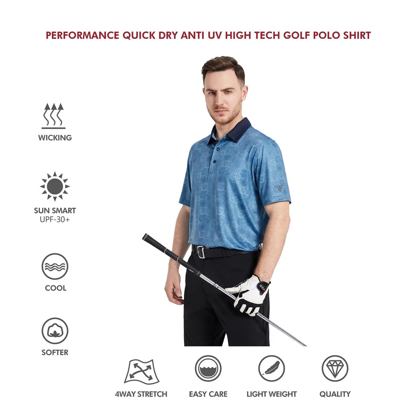 Men's Golf Polo Shirts Short Sleeve Striped Performance Moisture Wicking Dry Fit Golf Shirts for Men