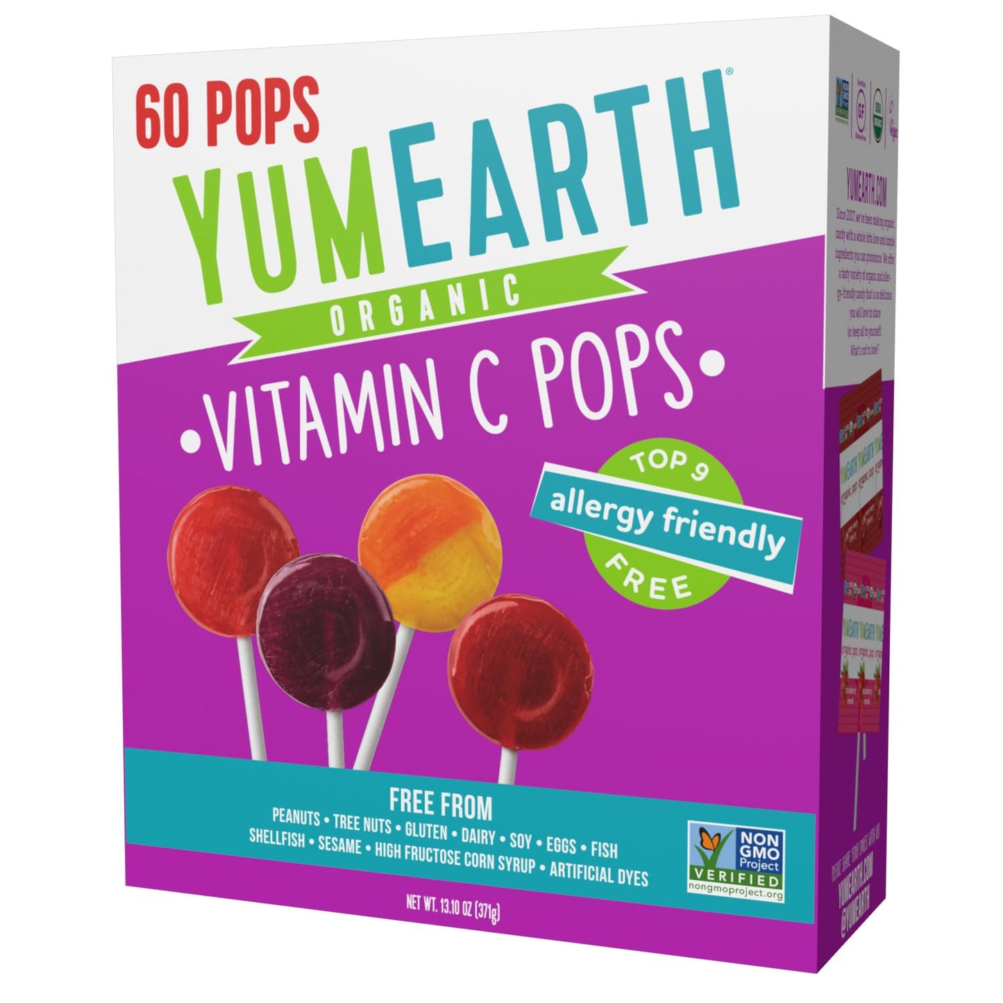 YumEarth Organic Pops Variety Pack, 50 Fruit Flavored Favorites Lollipops, Allergy Friendly, Gluten Free, Non-GMO, Vegan, No Artificial Flavors or Dyes