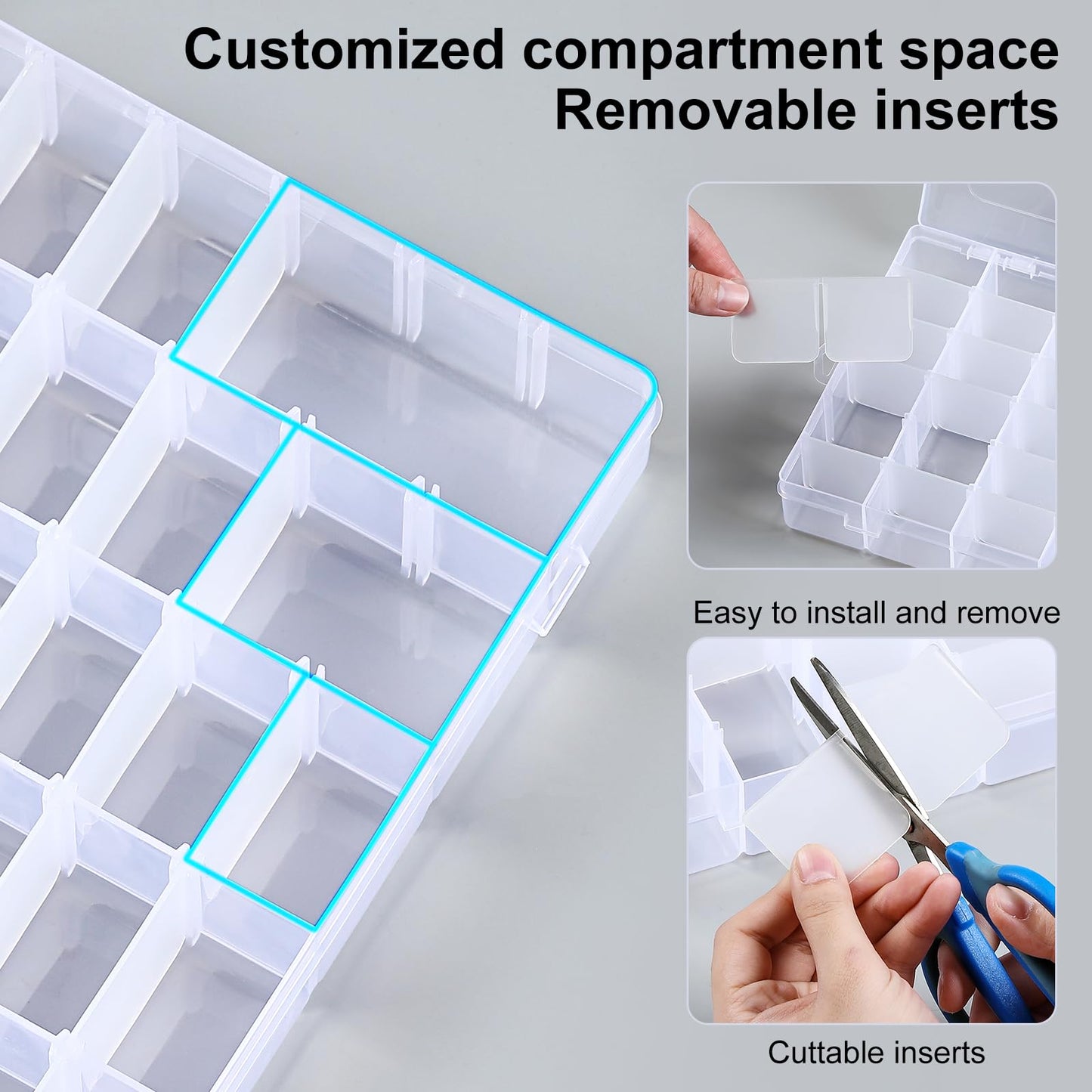 2 Pack 36 Grids Clear Plastic Organizer Box with Adjustable Dividers, Small Craft Organizers and Storage, Compartment Container for Bead, Nail, Jewelry, Art, DIY Crafts, Fishing Tackle, Small Items