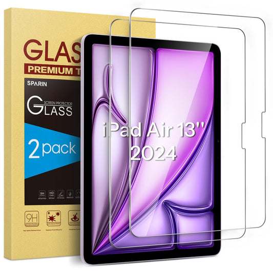 SPARIN Screen Protector for iPad Air 13 Inch 2024 (6th Generation), Case Friendly/2 Pack Tempered Glass for iPad Air 6th Gen 5G, Support Apple Pencil