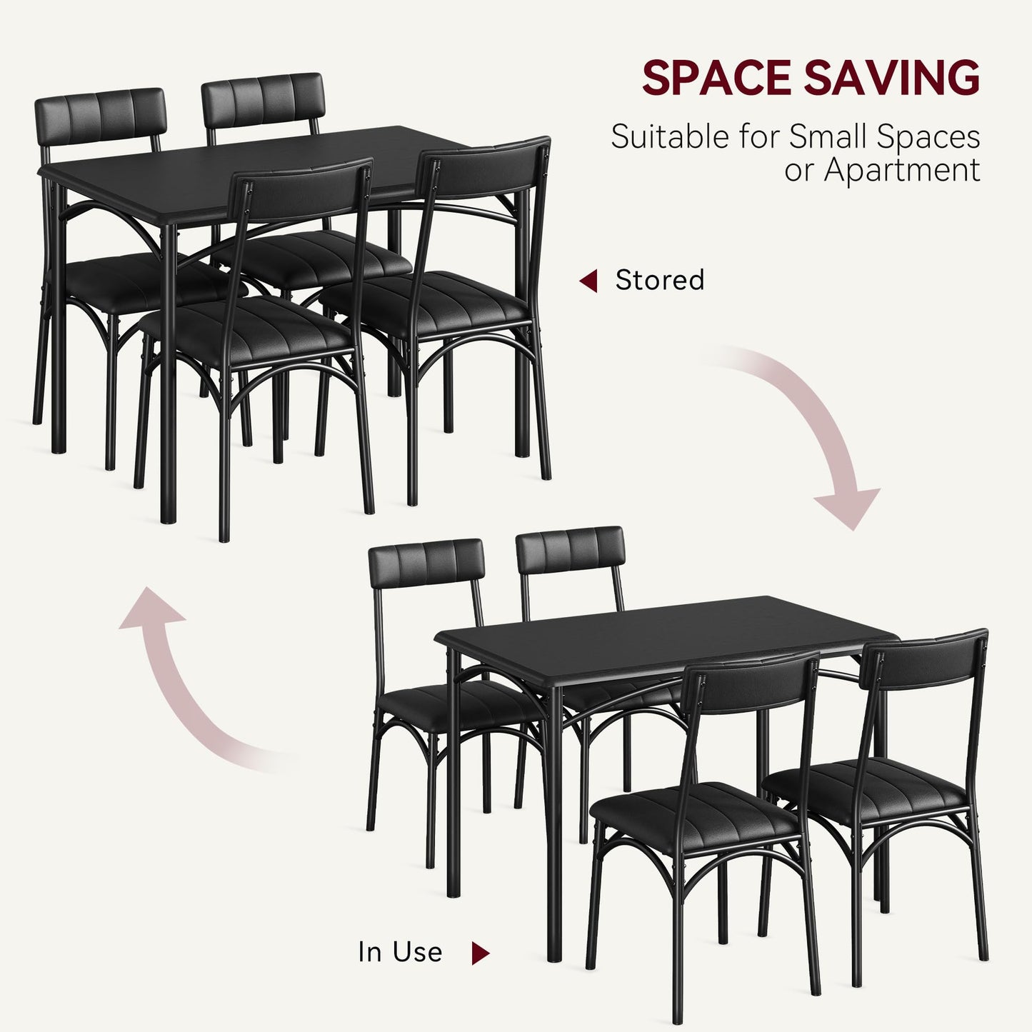 IDEALHOUSE Kitchen Table and Chairs for 4, Dining Table Set for 4 with Upholstered Chairs, 5 Piece Rectangular Kitchen Table Set, Dining Room Table Set for Small Space, Apartment, Rustic Grey