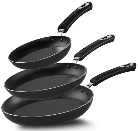 Utopia Kitchen Nonstick Frying Pan Set - 3 Piece Induction Bottom - 8 Inches, 9.5 Inches and 11 Inches - (Grey-Black)