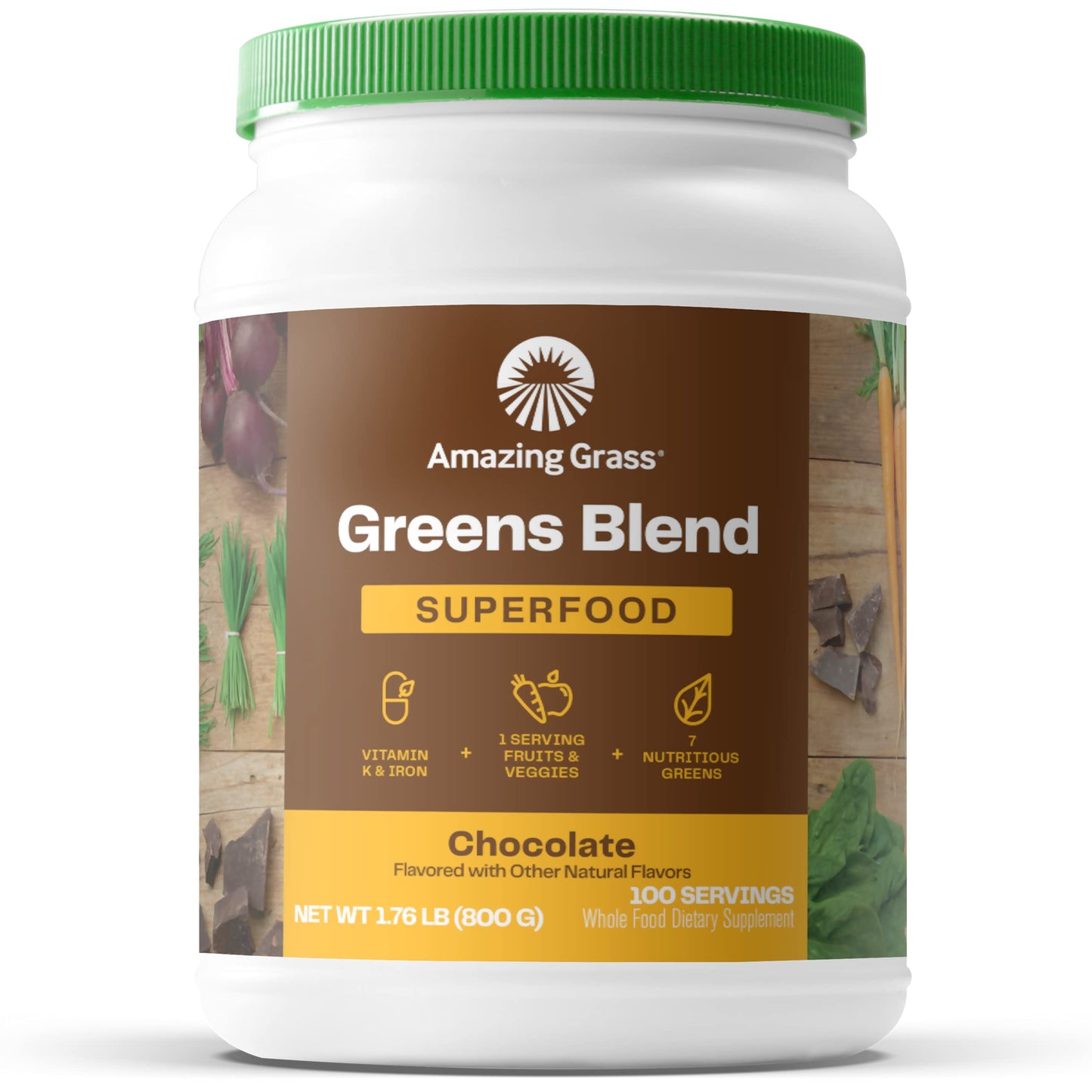 Amazing Grass Greens Superfood Powder: Greens Powder with Digestive Enzymes & Probiotics, Organic Spirulina, Chlorella, and Beet Root Powder, Original, 30 Servings