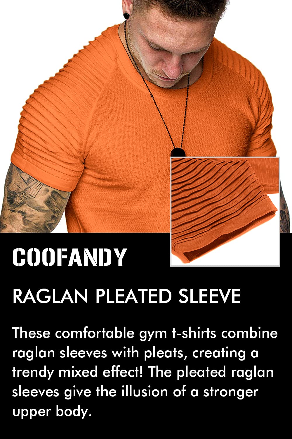 COOFANDY Men's Muscle T-Shirt Pleated Raglan Sleeve Bodybuilding Gym Tee Short Sleeve Fashion Workout Shirts Hipster Shirt