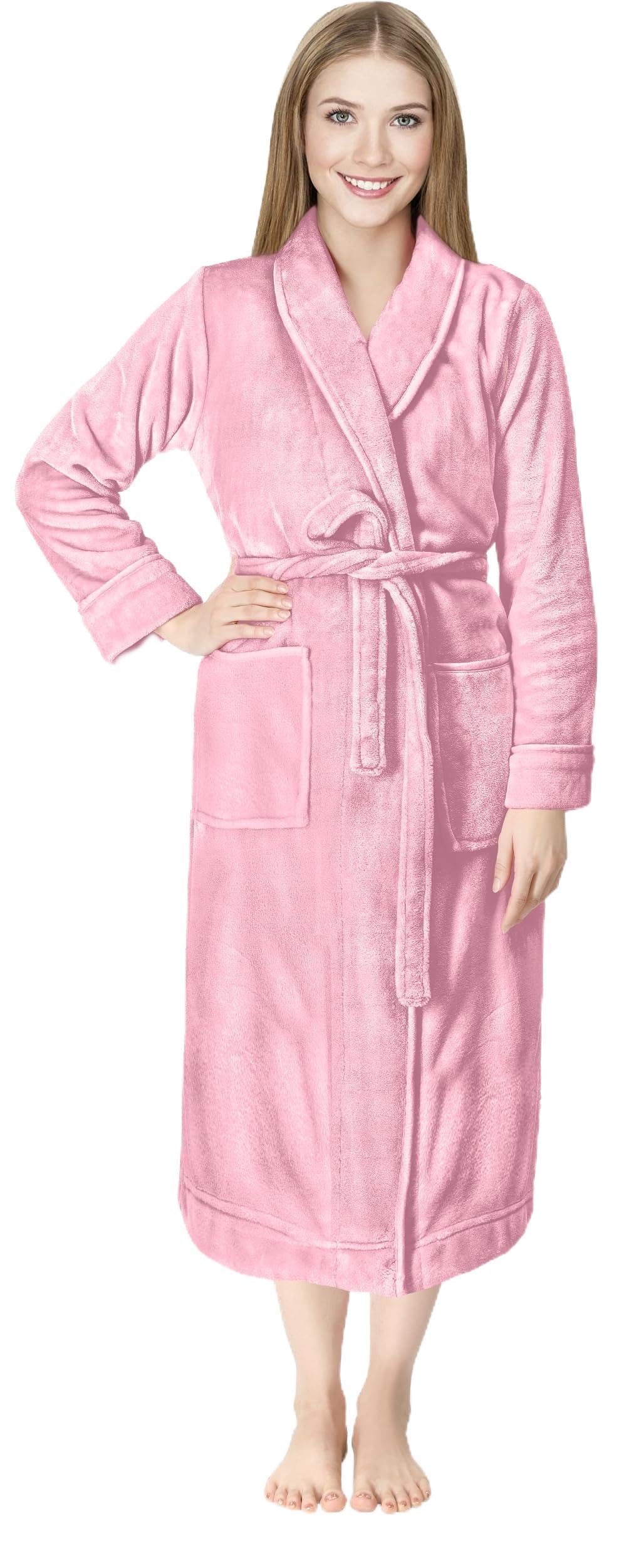 NY Threads Women Fleece Shawl Collar Bathrobe Plush Long Robe