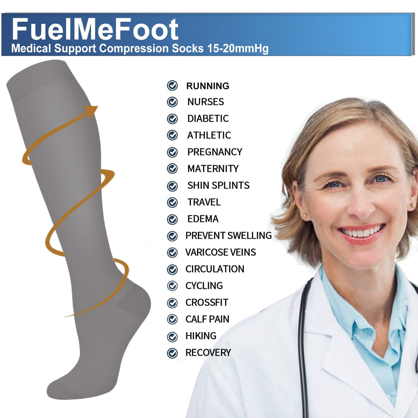 FuelMeFoot 3 Pack Copper Compression Socks - Compression Socks Women & Men Circulation - Best for Medical,Running,Athletic