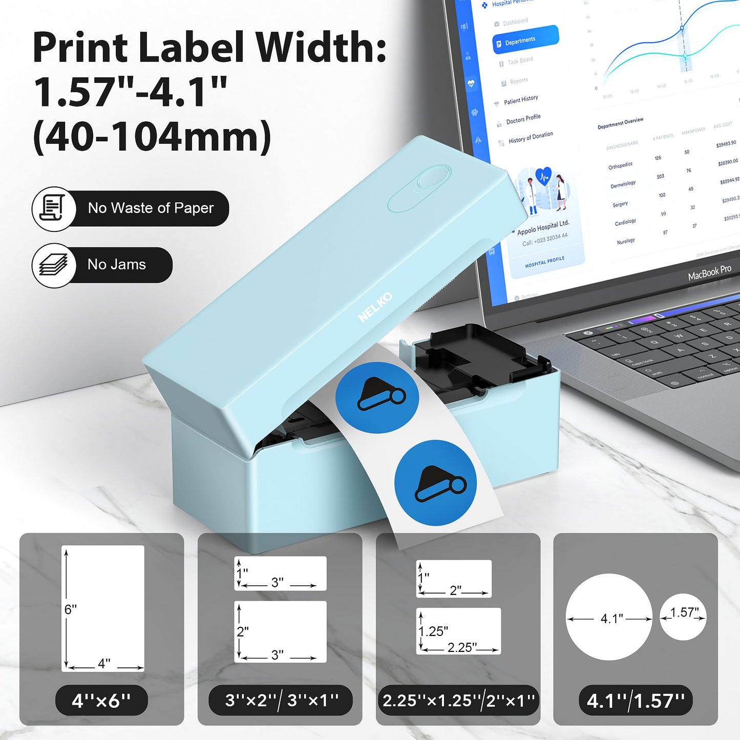 Nelko Bluetooth Thermal Shipping Label Printer, Wireless 4x6 Shipping Label Printer for Shipping Packages, Support Android, iPhone and Windows, Widely Used for Amazon, Ebay, Shopify, Etsy, USPS