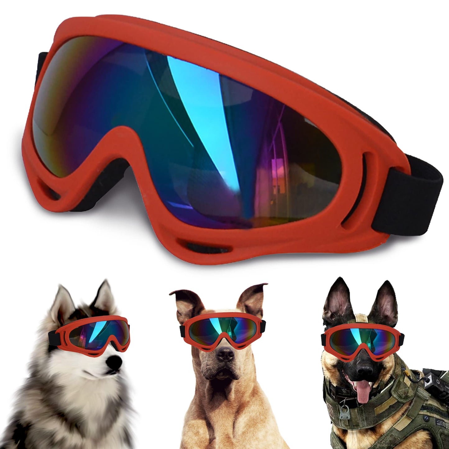 Large Dog Sunglasses, Dog Goggles with Adjustable Strap UV Protection Winproof Dog Puppy Sunglasses, Suitable for Medium-Large Dog Pet Glasses, Dogs Eyes Protection