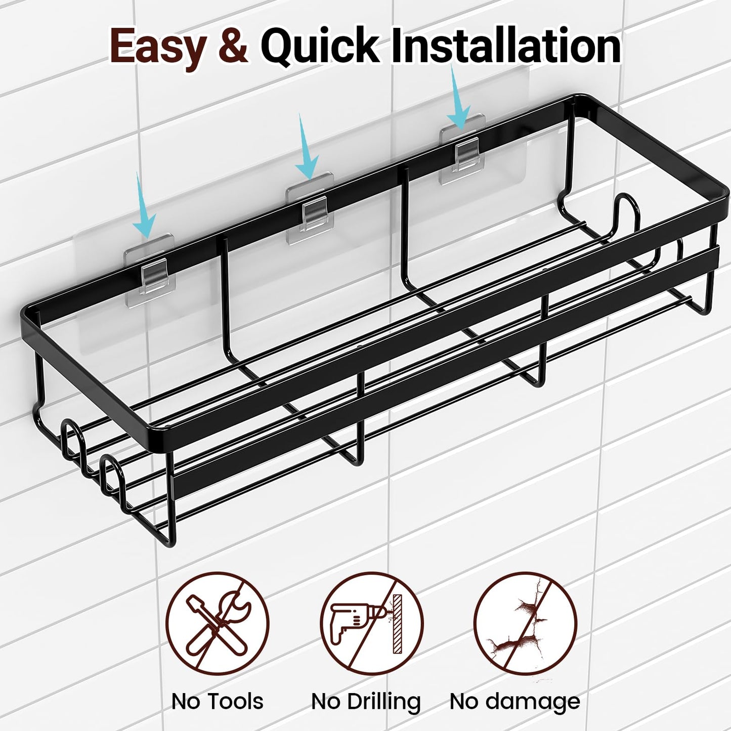 WOWBOX Shower Caddies 2 Pack - Adhesive Hanging Shower Shelf - Bathroom Organizers and Storage, No Drilling Stainless Shower Shelves for Home Decor, Bathroom Accessories