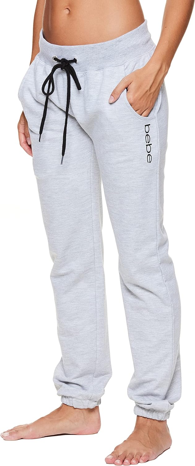 bebe Womens Sweatpants Joggers, French Terry Lounge Pants with Gathered Cuffs, Logo Pajama Pants for Women