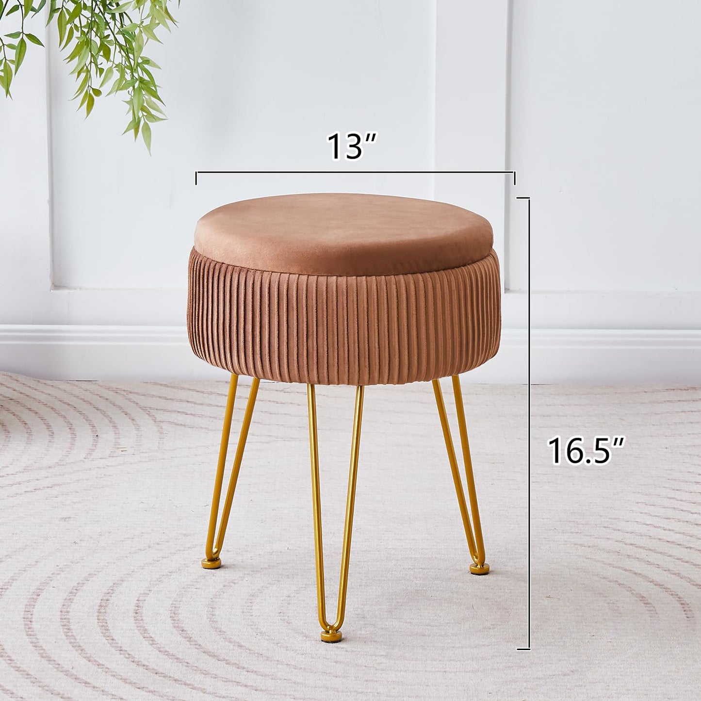 Cpintltr Velvet Foot Rest Stool Multipurpose Dressing Stools Upholstered Round Storage Ottoman Modern Soft Vanity Chair with Memory Foam Seat Pink