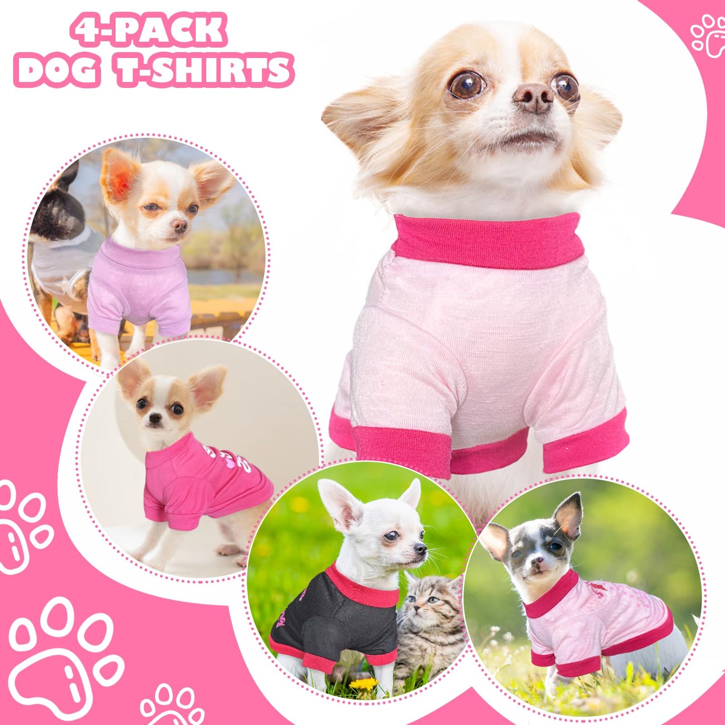 4 Pieces Dog Clothes for Small Dogs Girl Dog Shirts Chihuahua Yorkie Clothes Cute Soft Breathable Pet T-Shirt Breathable Puppy Clothes Cat Outfit (XX-Small)