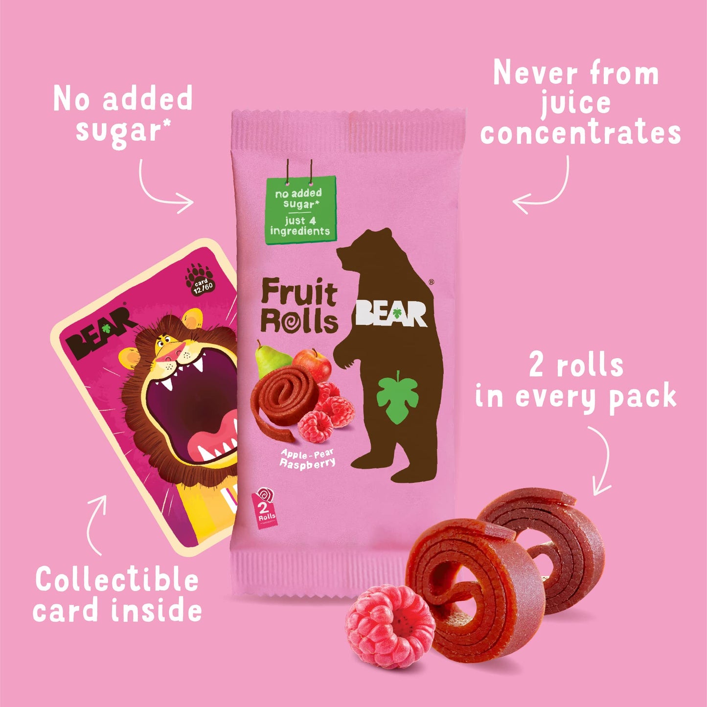 BEAR Real Fruit Snack Rolls - Gluten Free, Vegan, and Non-GMO - Strawberry – Healthy School And Lunch Snacks For Kids And Adults, 0.7 Ounce (Pack of 12)