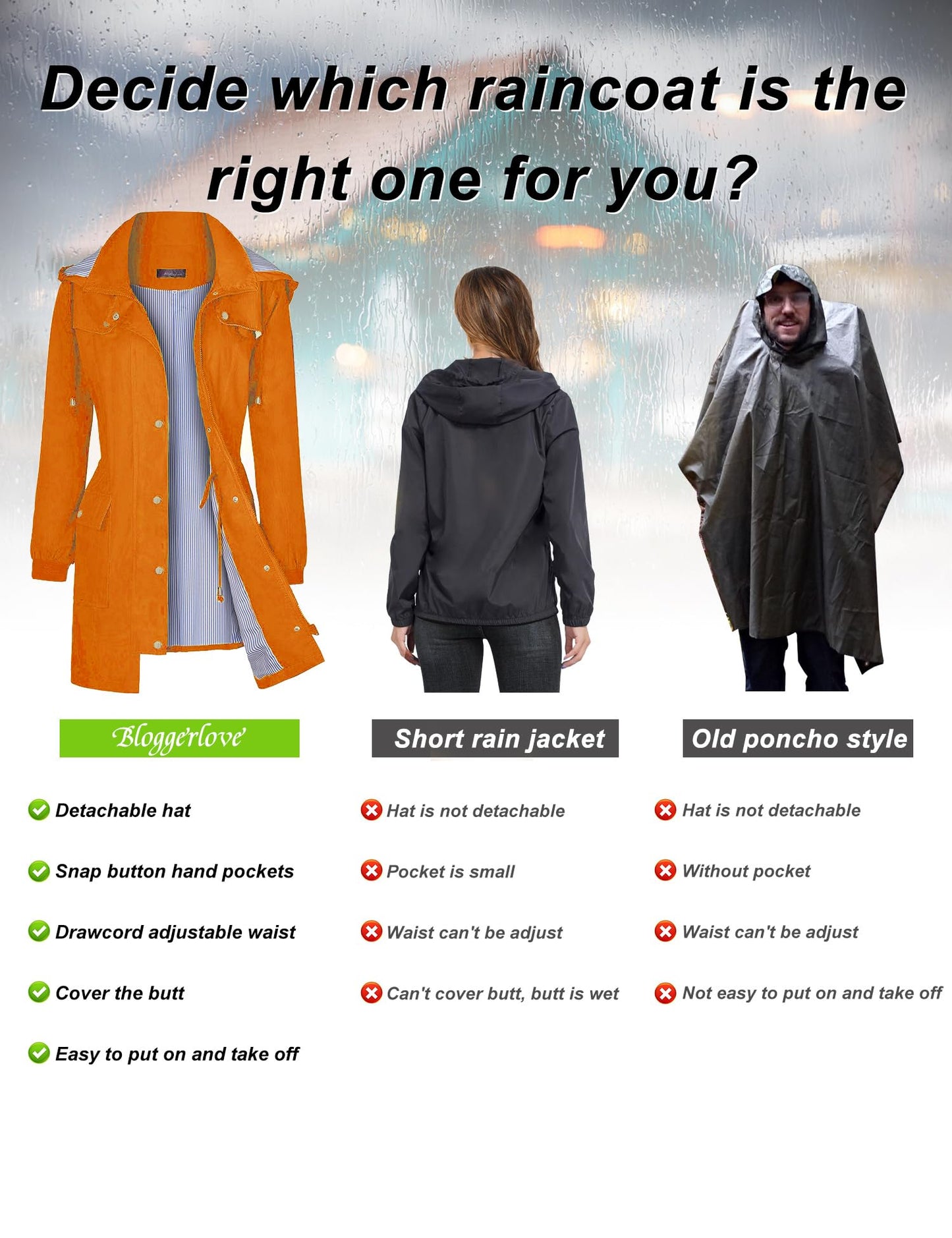 Bloggerlove Rain Jacket Women Lightweight Raincoat Waterproof Windbreaker Striped Climbing Outdoor Hooded Trench Coats S-XXL