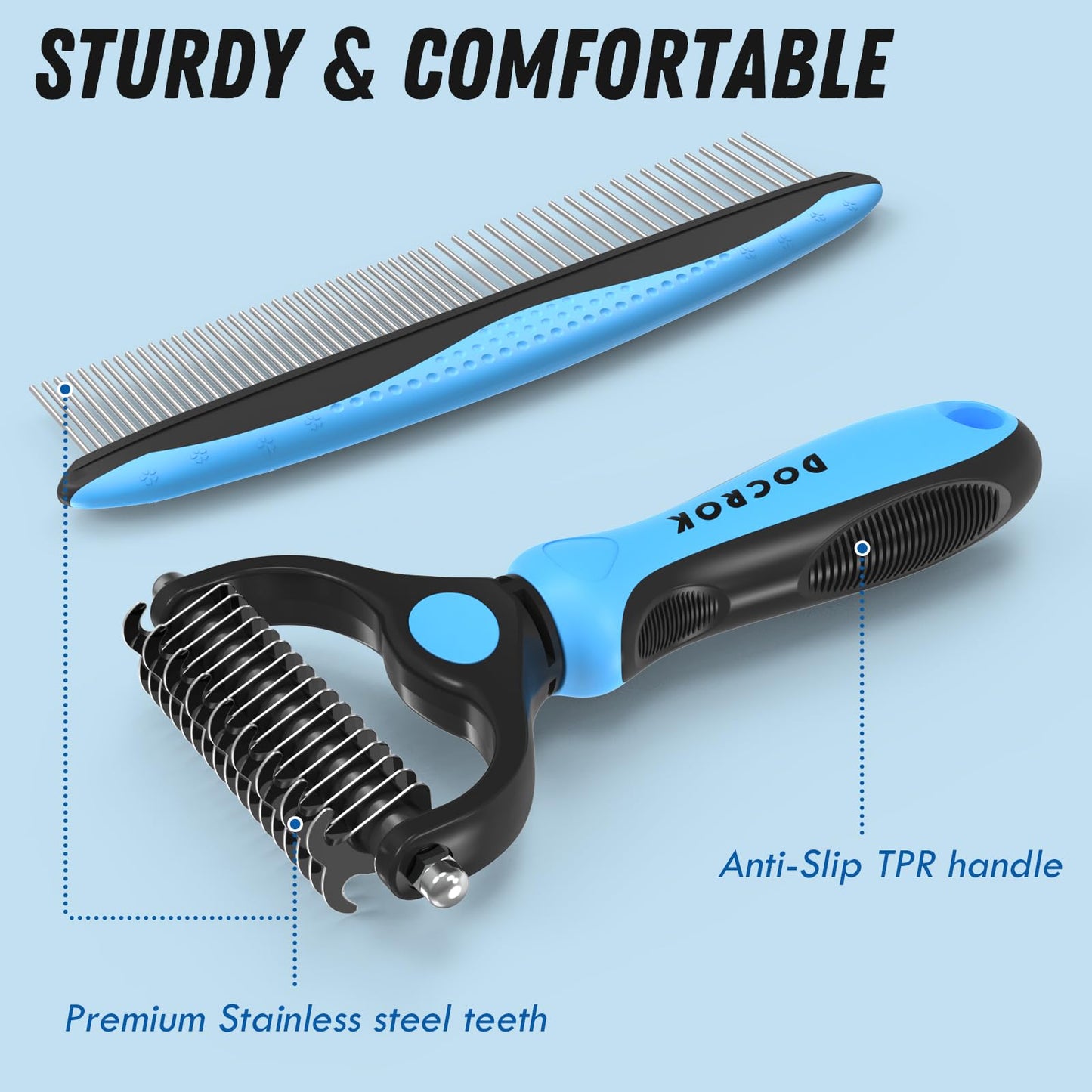 Pet Grooming Brush and Metal Comb Combo, Cat Brush Dog Brush for Shedding, Undercoat Rake for Dogs Grooming Supplies, Dematting Deshedding Brush Dogs Shedding Tool for Long matted Haired Pets, Blue