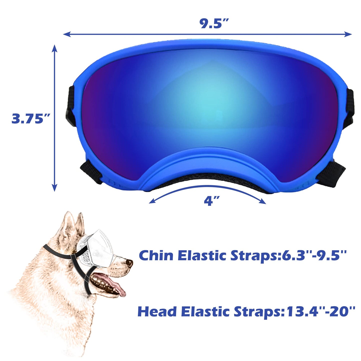 Large Dog Sunglasses, Dog Goggles with Adjustable Strap UV Protection Winproof Dog Puppy Sunglasses, Suitable for Medium-Large Dog Pet Glasses, Dogs Eyes Protection