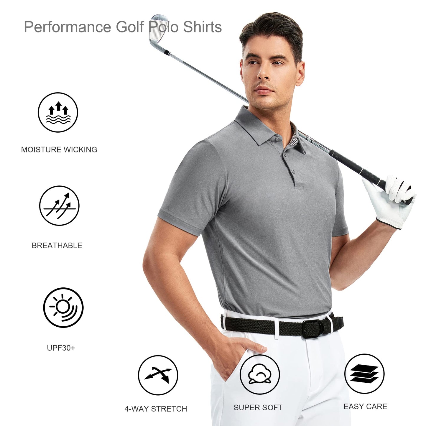 Alex Vando Mens Golf Shirt Moisture Wicking Quick-Dry Short Sleeve Casual Polo Shirts for Men