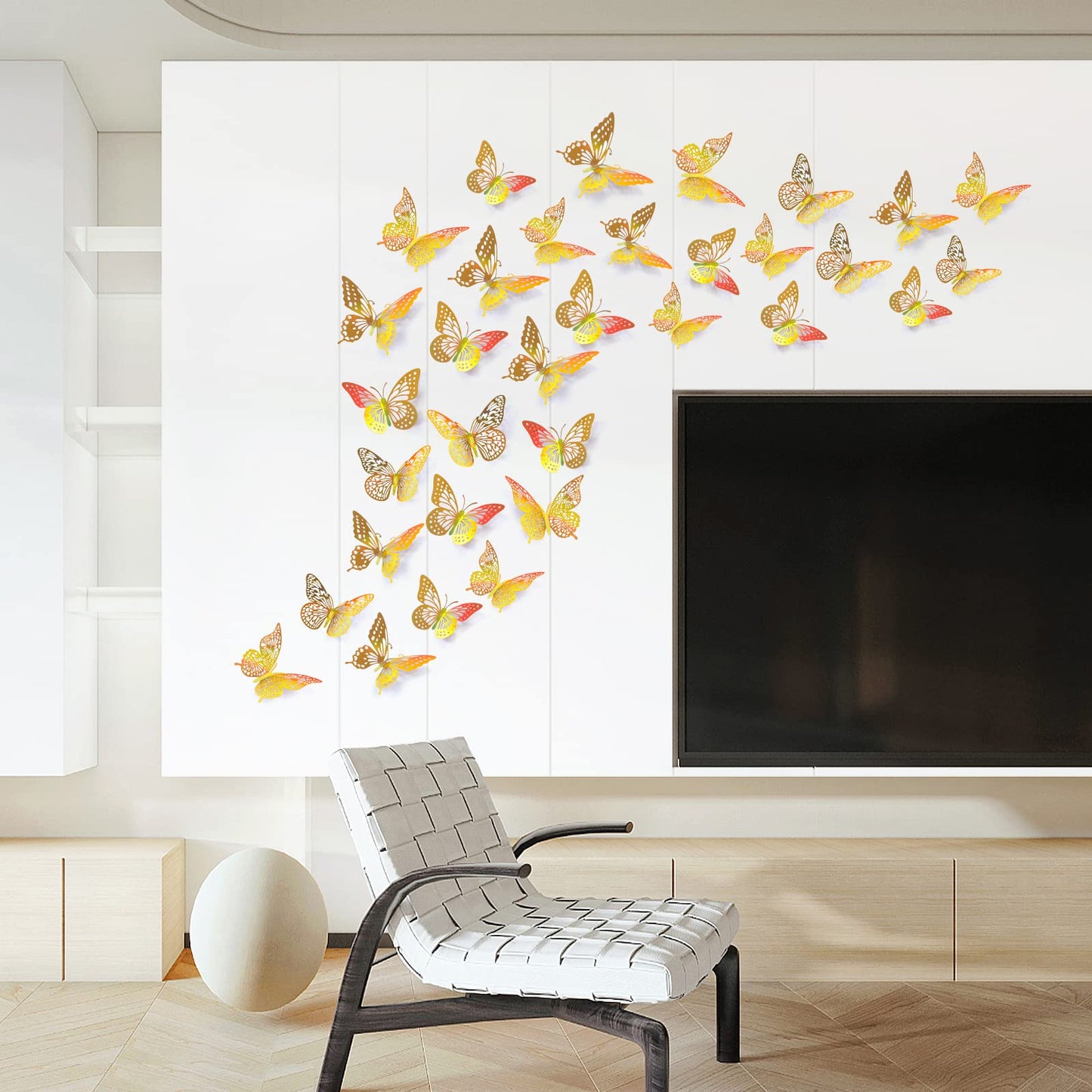 SAOROPEB 3D Butterfly Wall Decor 48 Pcs 4 Styles 3 Sizes, Gold Butterfly Decorations for Butterfly Birthday Decorations Butterfly Party Decorations Cake Decorations, Removable Stickers (Gold)