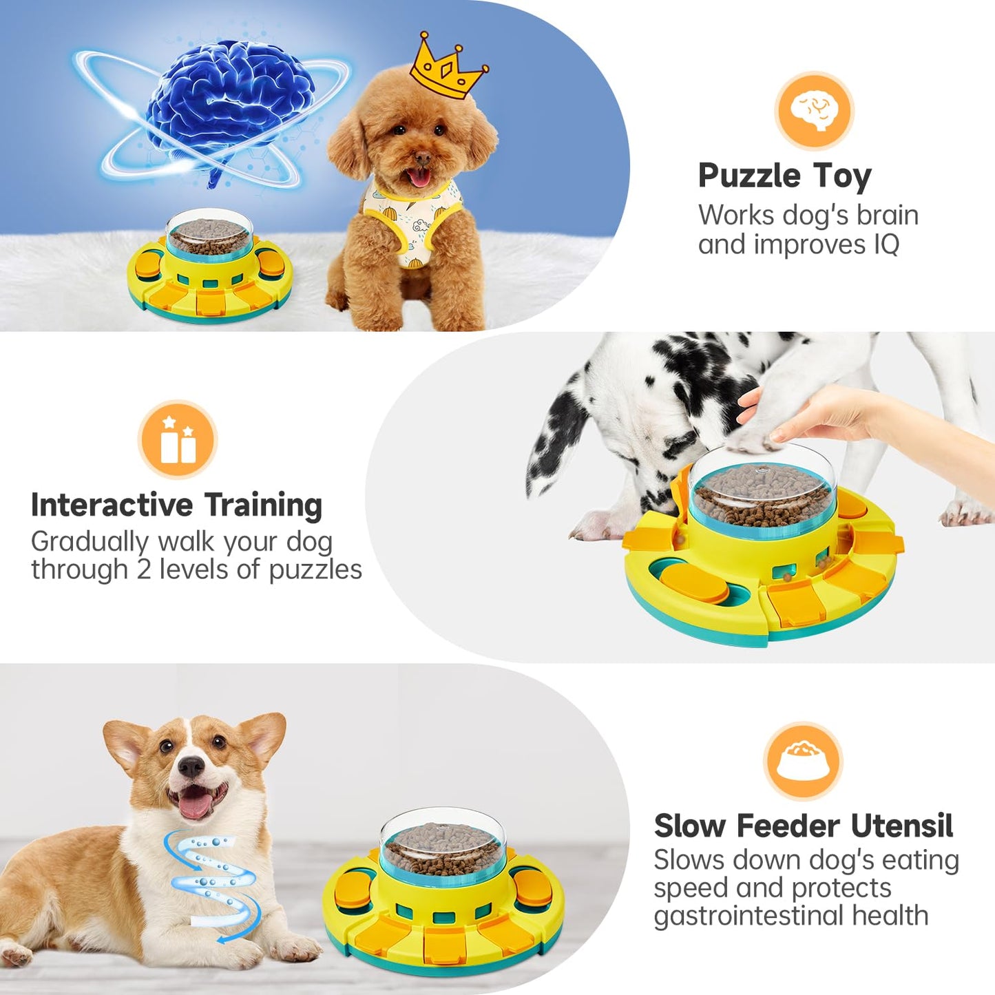 Potaroma Dog Puzzle Toy 2 Levels, Slow Feeder, Dog Food Treat Feeding Toys for IQ Training, Dog Entertainment Toys for All Breeds 4.2 Inch Height