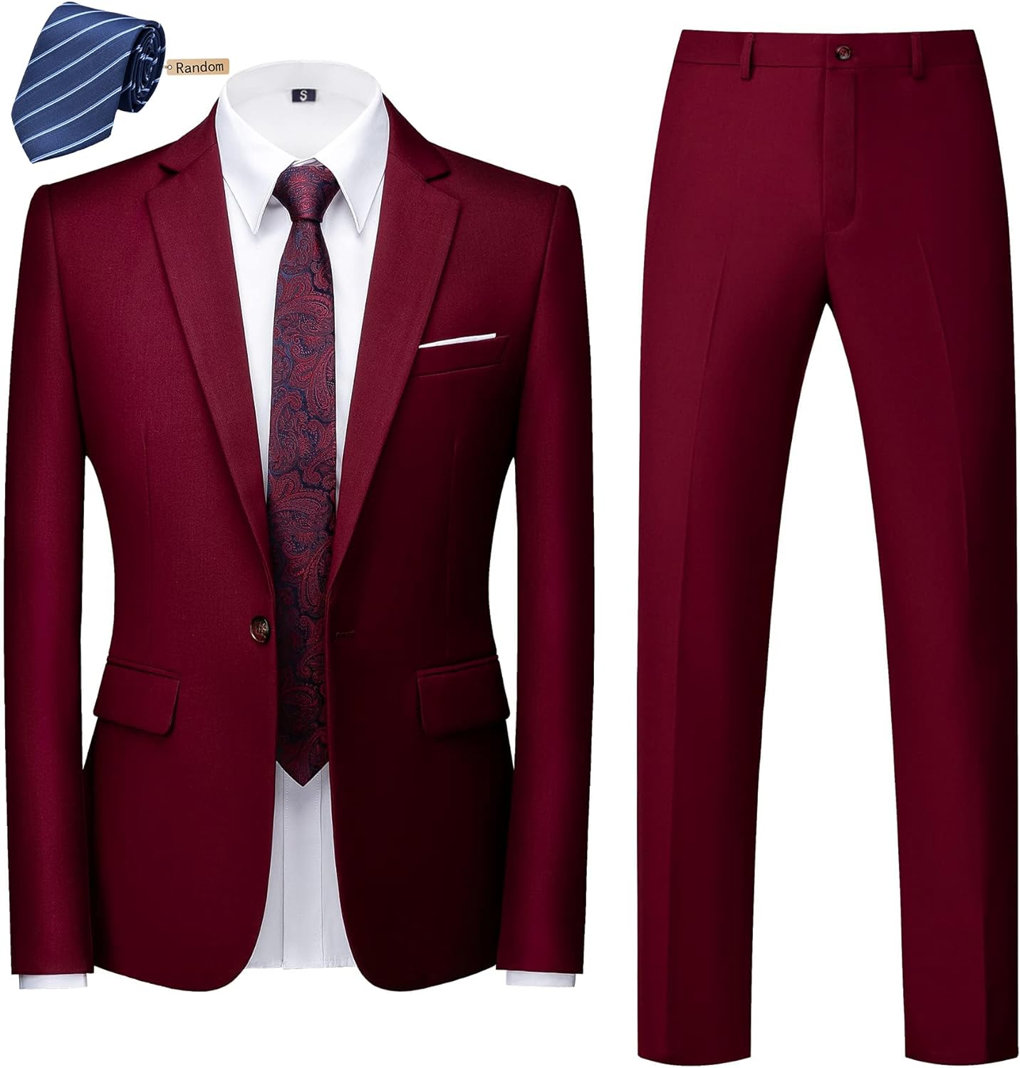 MOGU Mens Slim Fit 2 Piece Suit One Button Notch Lapel Tuxedo for Prom (Suit Jacket + Pants)