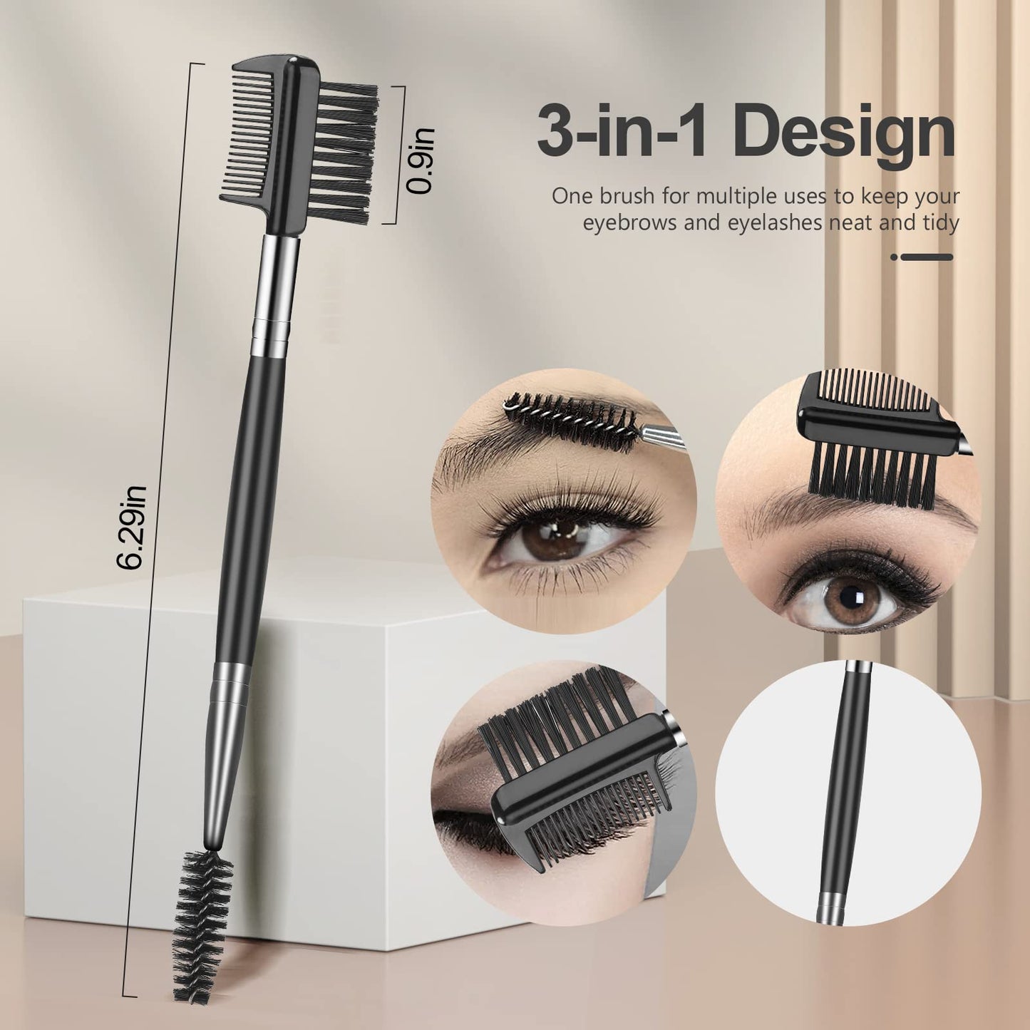 Eyebrow Brush Eyelash Separator Brow Comb & Lash Spoolie Professional Eye Makeup Tools (3 Pieces Set)