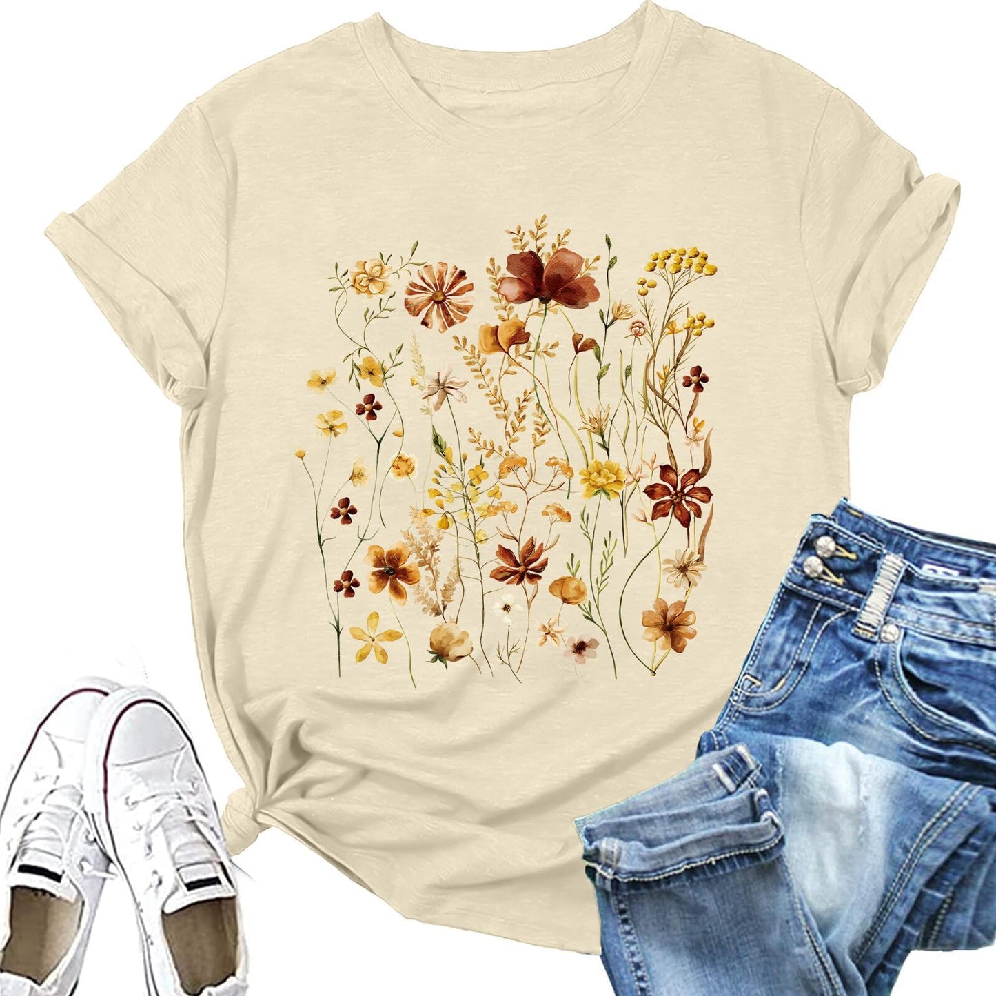 Anbech Womens Dandelion Graphic T-Shirts Teen Girls Cute Sunflower Trendy Clothes Casual Tee Tops