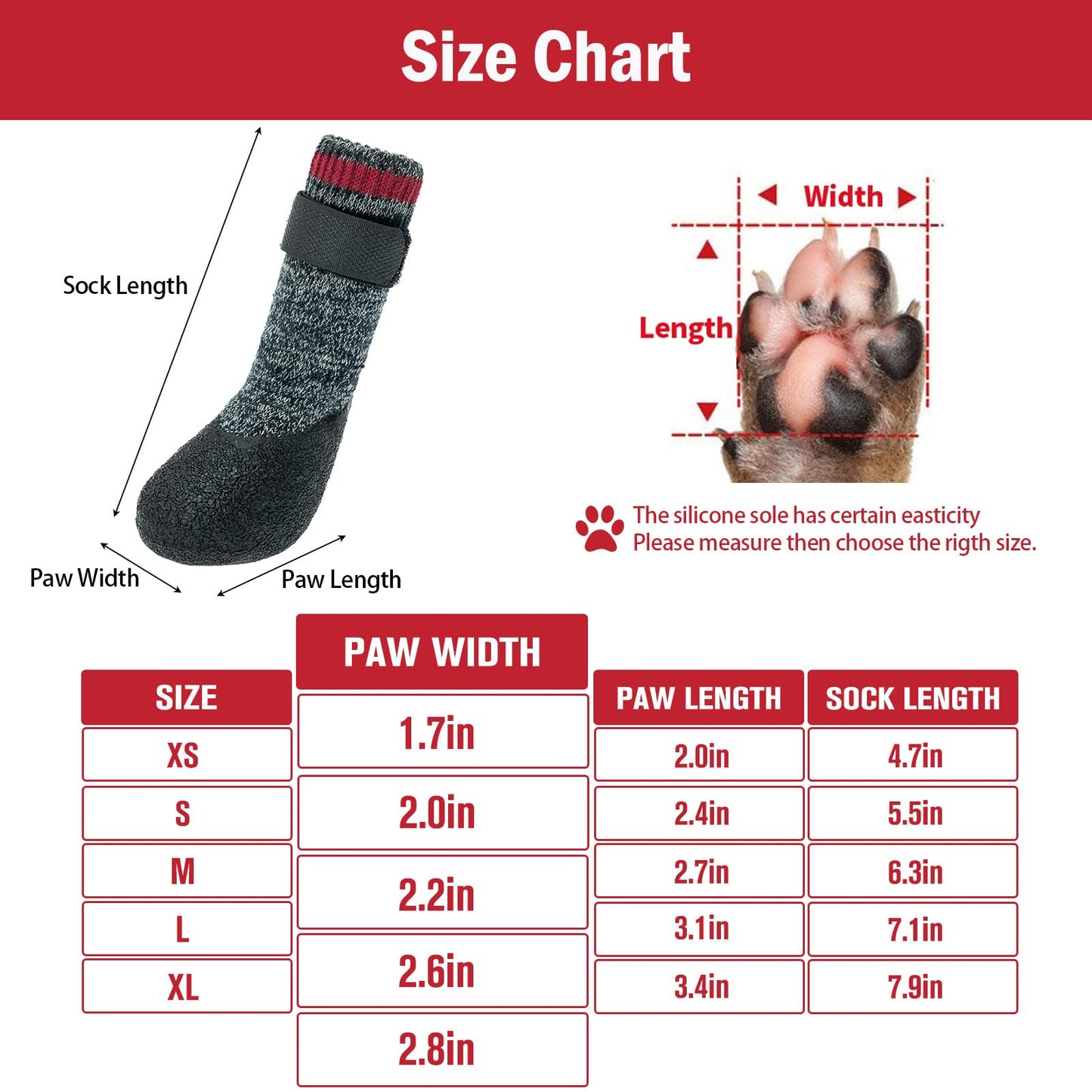 Mihachi Dog Socks Rubber Sole Paw Protectors with Straps Traction Control Anti-Slip Waterproof Boots Winter Paw Protectors