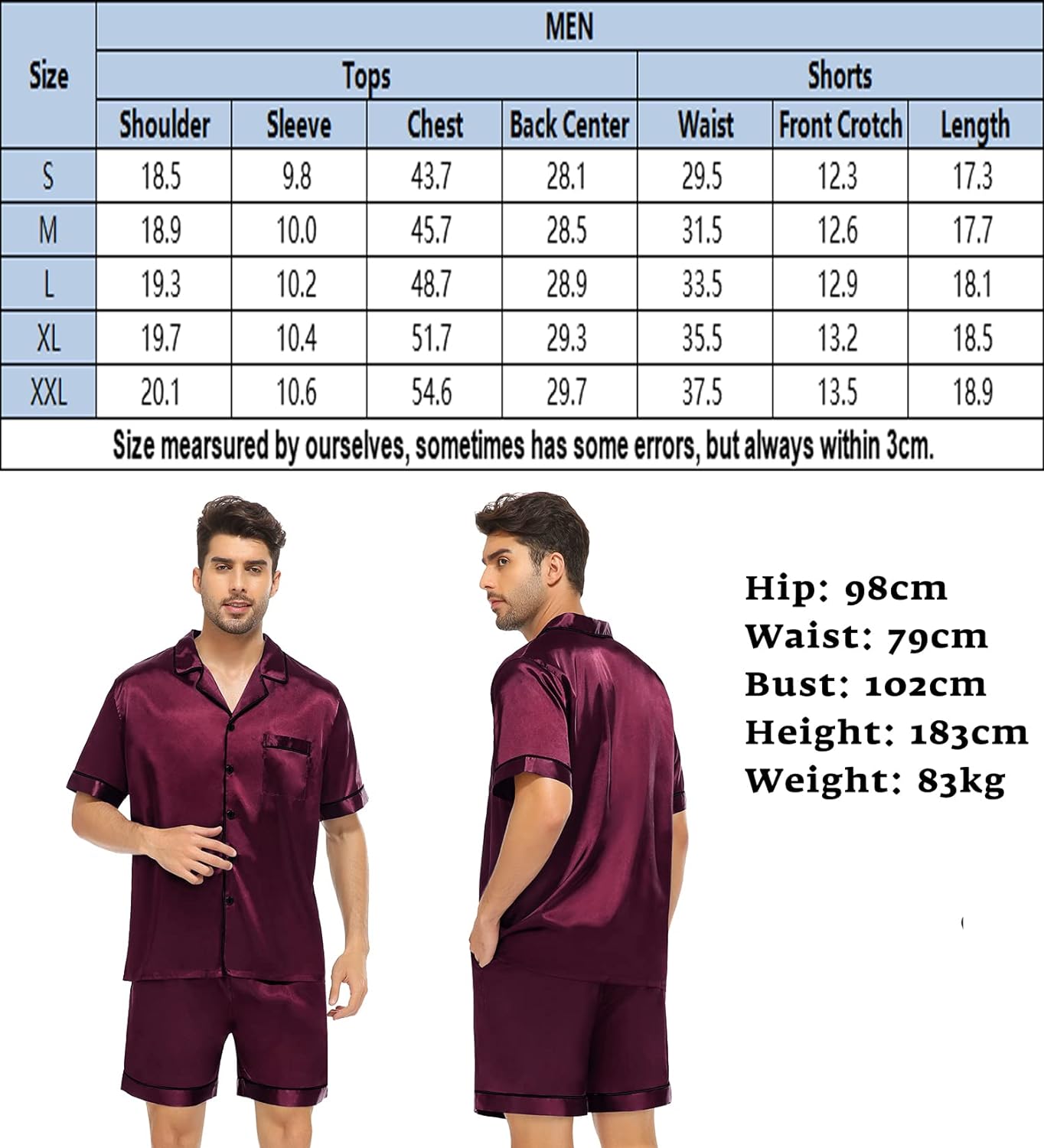 SWOMOG Satin Matching Pajamas Sets Couple Silk Button Down Nightwear Short Sleeve Sleepwear 2 Pieces Loungewear with Shorts