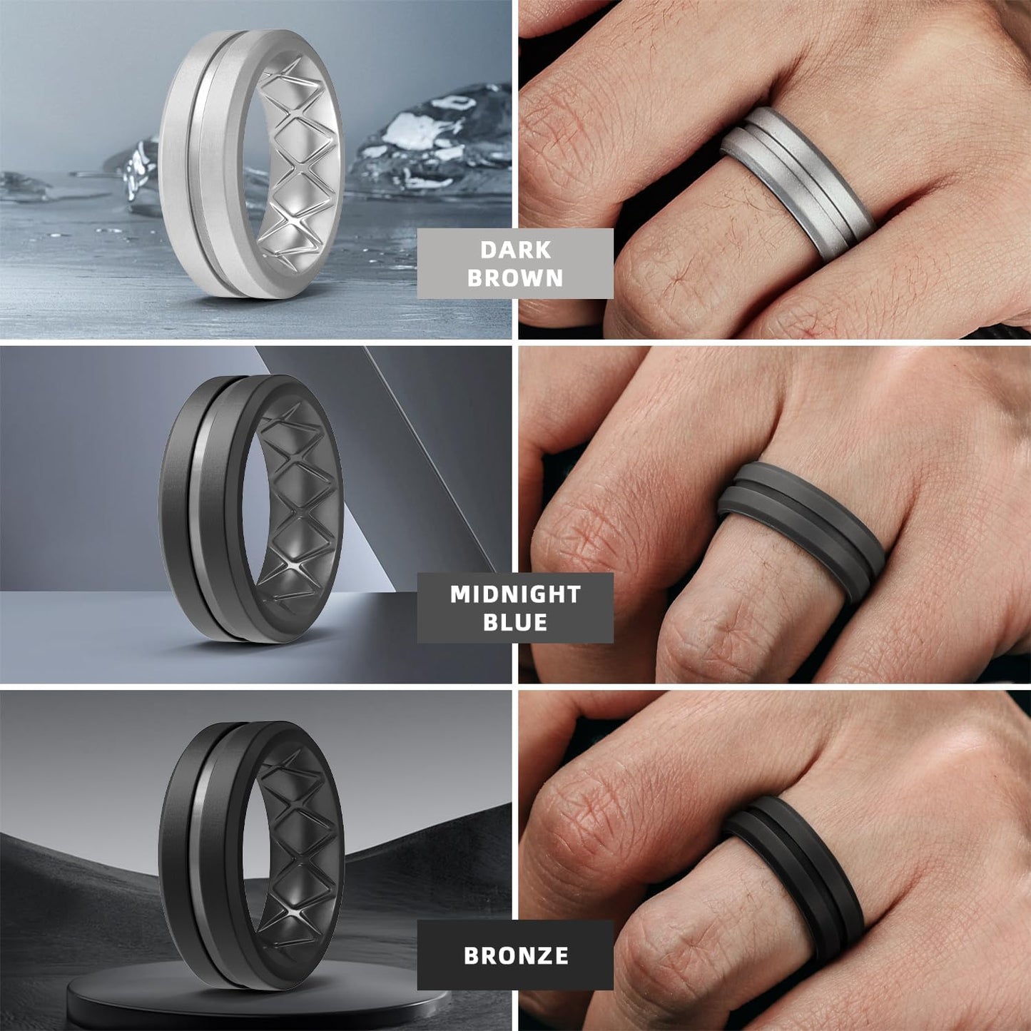 Egnaro Silicone Ring Men 1/4/6 Multipack Breathable Mens Silicone Rubber Bands Wedding Rings for Men Engagement Bands - 8mm Width 2mm Thickness