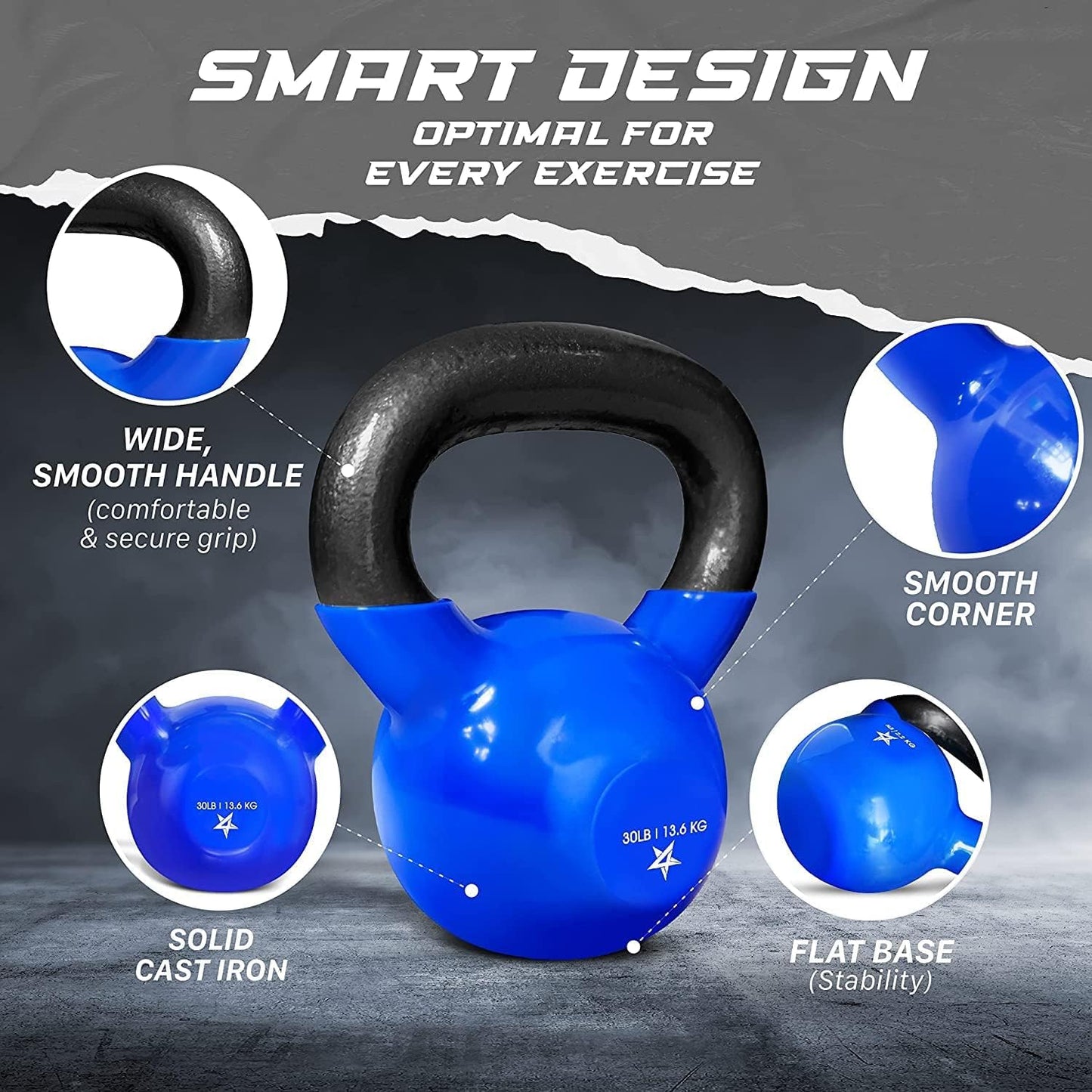 Yes4All Kettlebell Vinyl Coated Cast Iron – Great for Dumbbell Weights Exercises, Full Body Workout Equipment Push up, Grip Strength and Strength Training, PVC