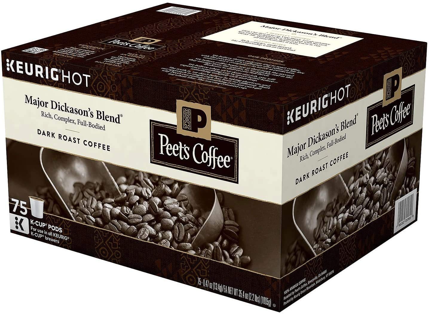 Peet's Coffee, Dark Roast K-Cup Pods for Keurig Brewers - Major Dickason's Blend 75 Count (1 Box of 75 K-Cup Pods)