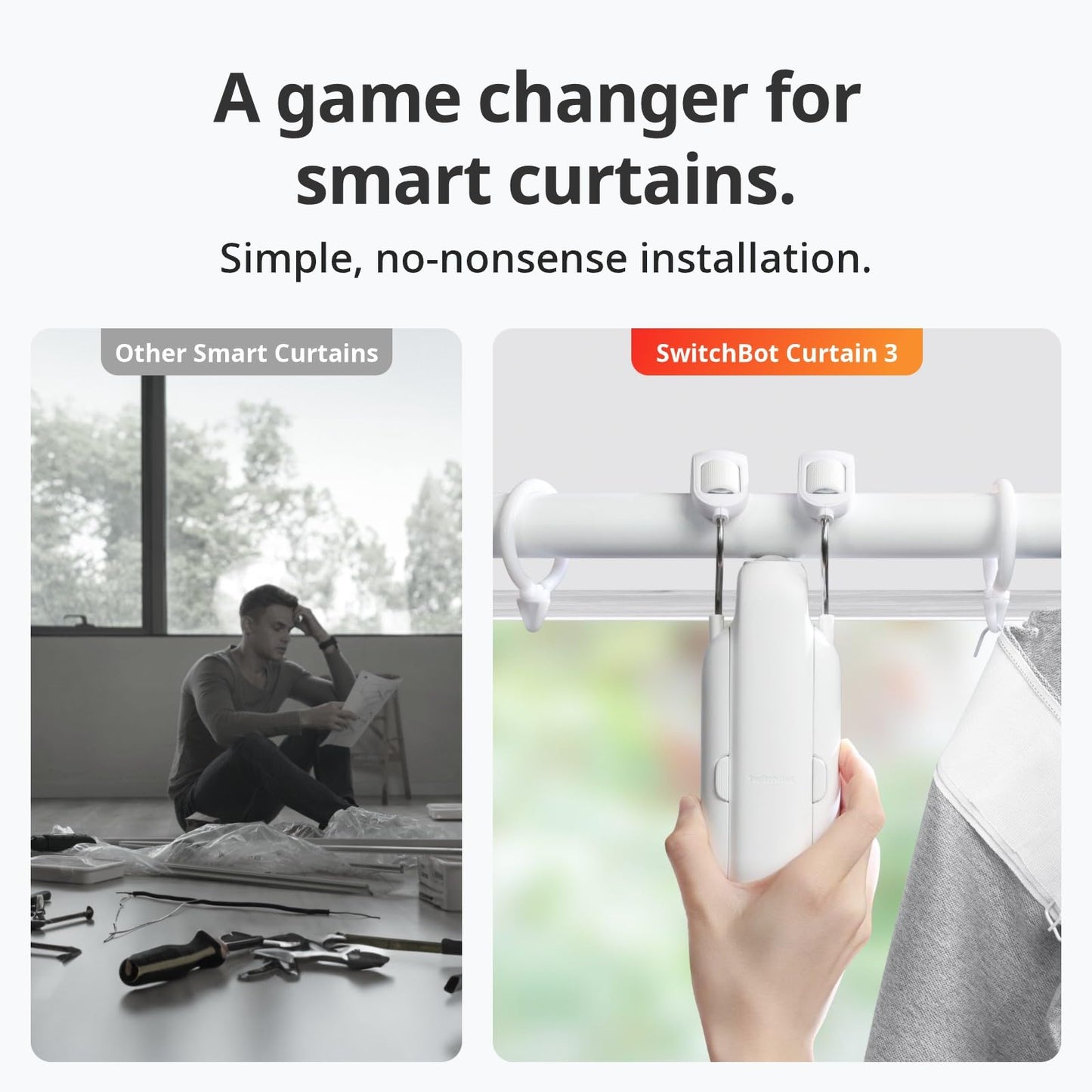 SwitchBot Automatic Curtain Opener - Bluetooth Remote Control Smart Curtain with App/Timer, Upgraded High-Performance Motor, Add SwitchBot Hub to Work with Alexa, Google Home, HomeKit (Curtain 3, Rod)