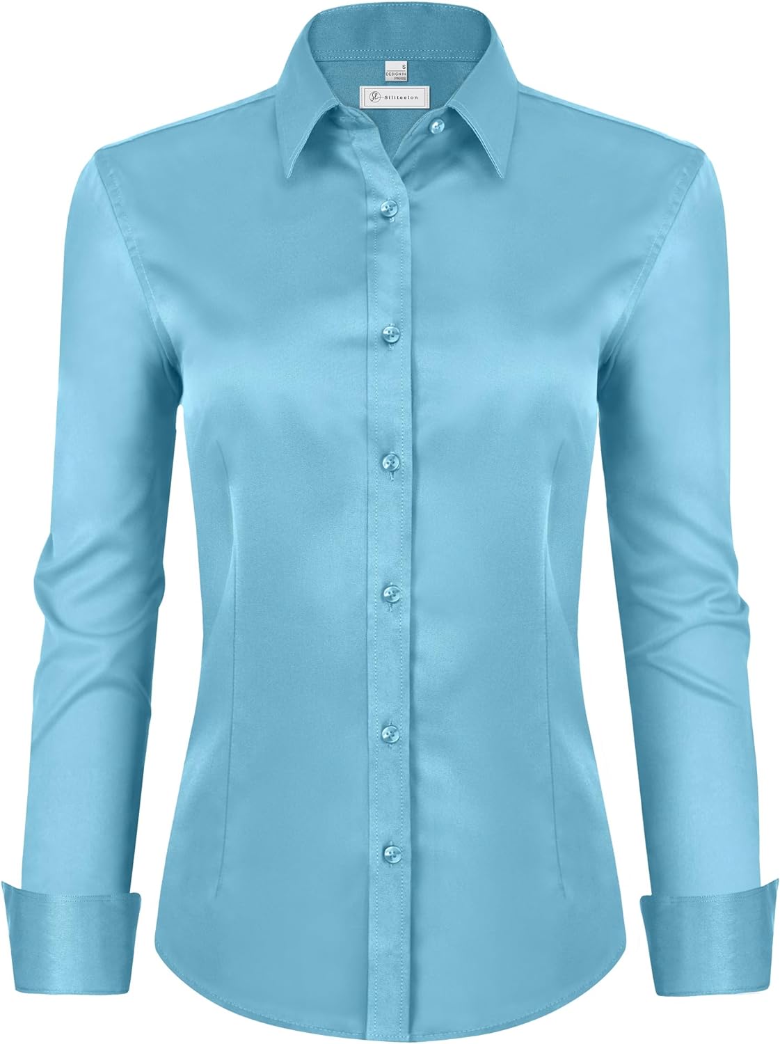 siliteelon Womens Classic-Fit Dress Shirts Long Sleeve Button Down Wrinkle-Free Stretch Solid Casual Work Office Blouse Top