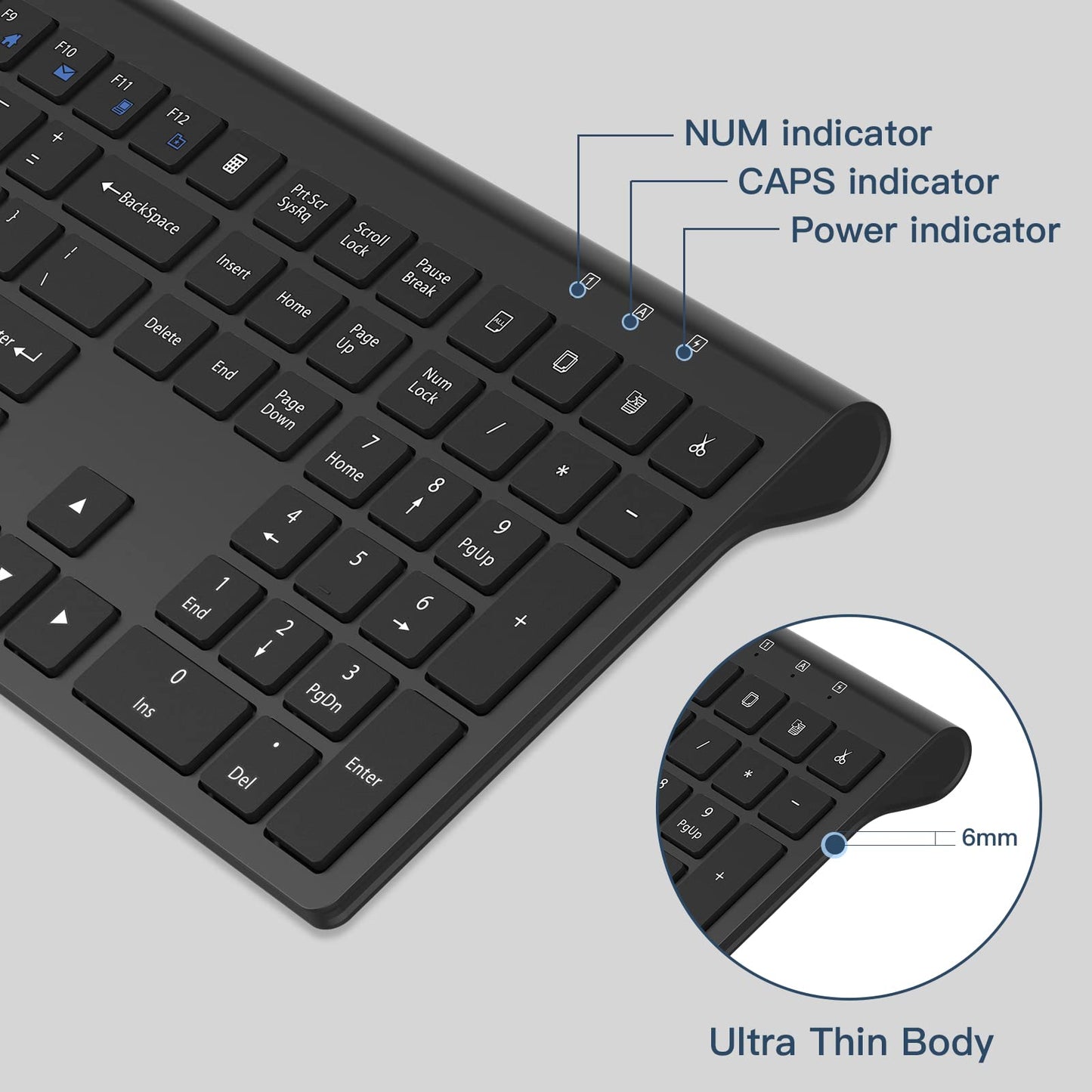 cimetech Wireless Keyboard and Mouse Combo, Compact Full Size Wireless Computer Keyboard and Mouse Set 2.4G Ultra-Thin Sleek Design for Windows, Computer, Desktop, PC, Notebook, Laptop - Grey