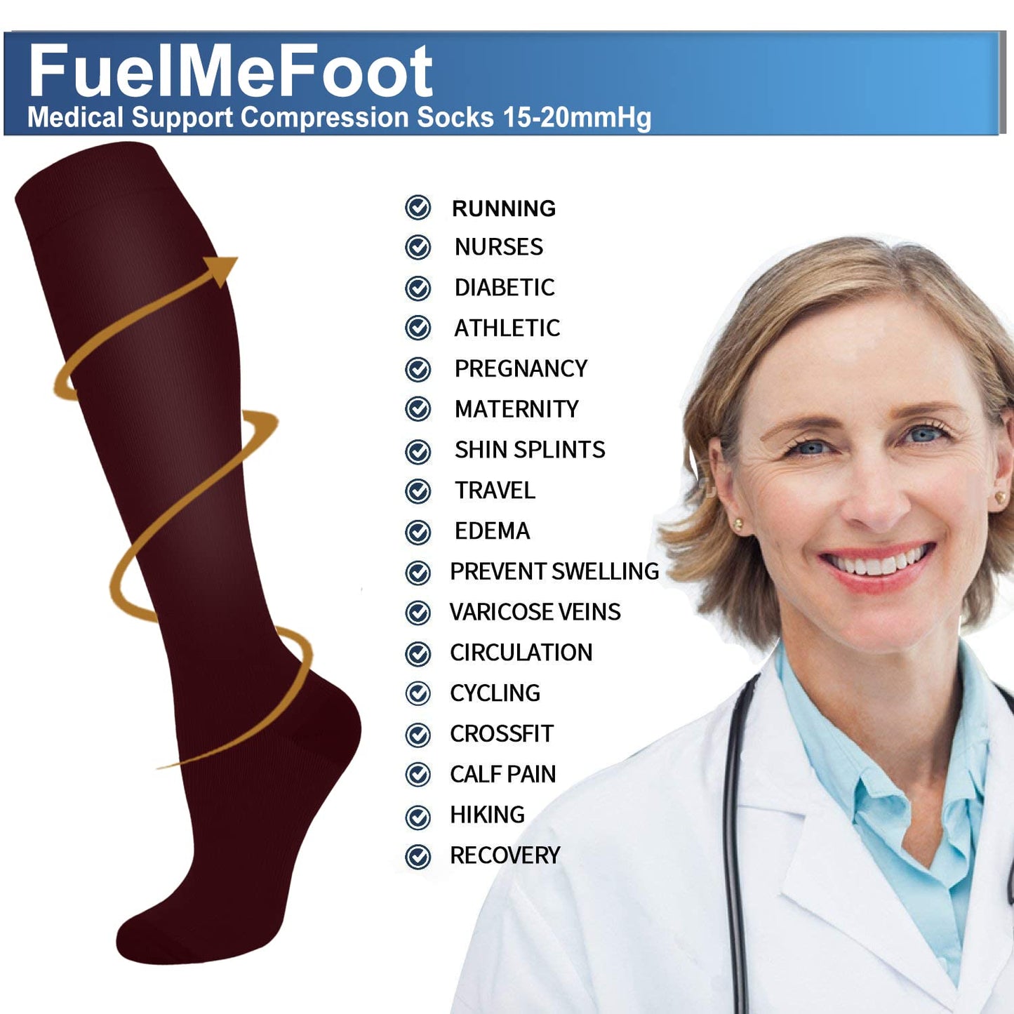 FuelMeFoot 3 Pack Copper Compression Socks - Compression Socks Women & Men Circulation - Best for Medical,Running,Athletic