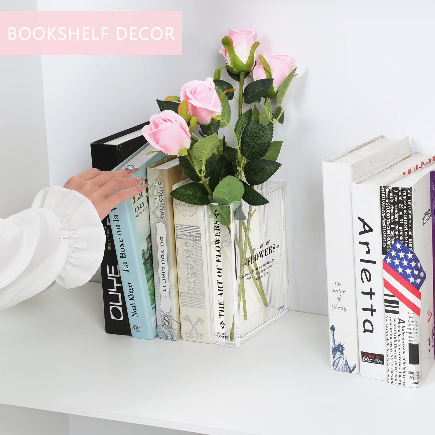 Book Vase for Flowers, Book Lovers Gifts, Aesthetic Room Decor Cute Flower Vase & Must-Have for Home, Bookshelf, Bedroom & Office Decor for Women & Teacher Gift - Like Mothers Day (Clear)