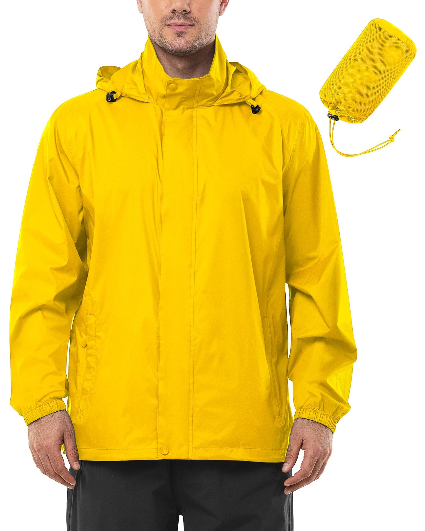 Outdoor Ventures Men's Rain Jacket Waterproof Lightweight Packable Rain Shell Raincoat with Hood for Golf Hiking Travel