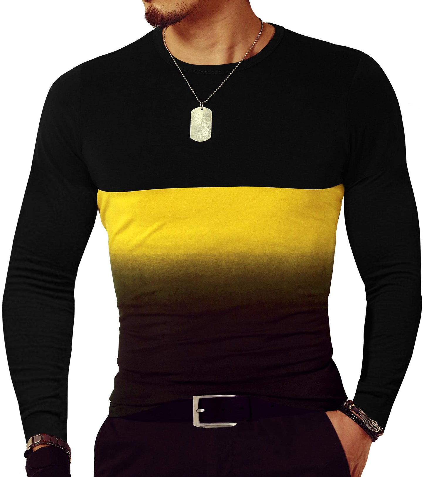 LOGEEYAR Mens Slim Fit T-Shirt Contrast Color Tee Gradient Stitching Short-Sleeve Cotton Tops