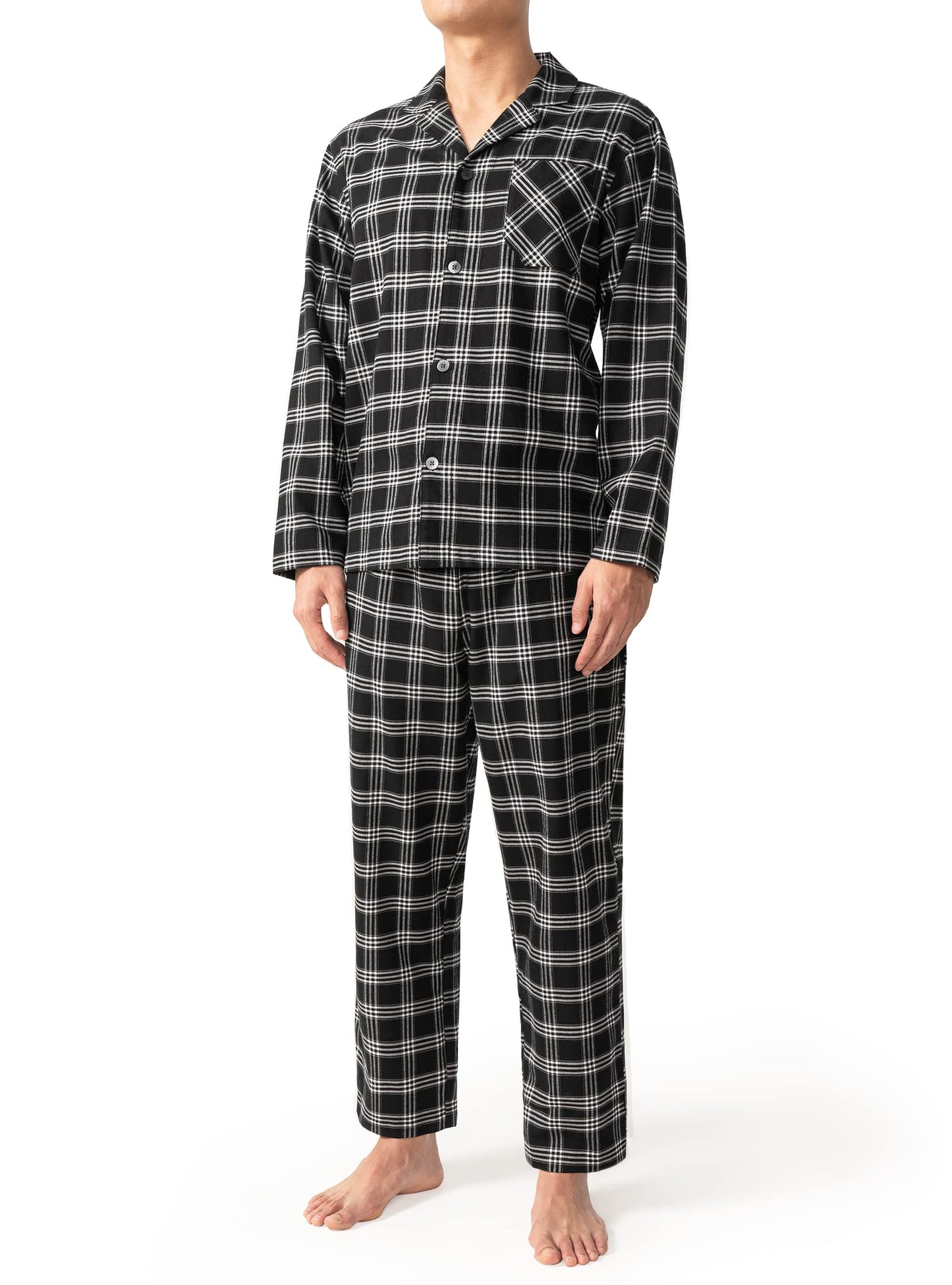 DAVID ARCHY Mens Cotton Sleepwear Pajamas Set Long Sleeve, Button-Down with Pockets, Fly Loungewear for Men Top & Pants Set